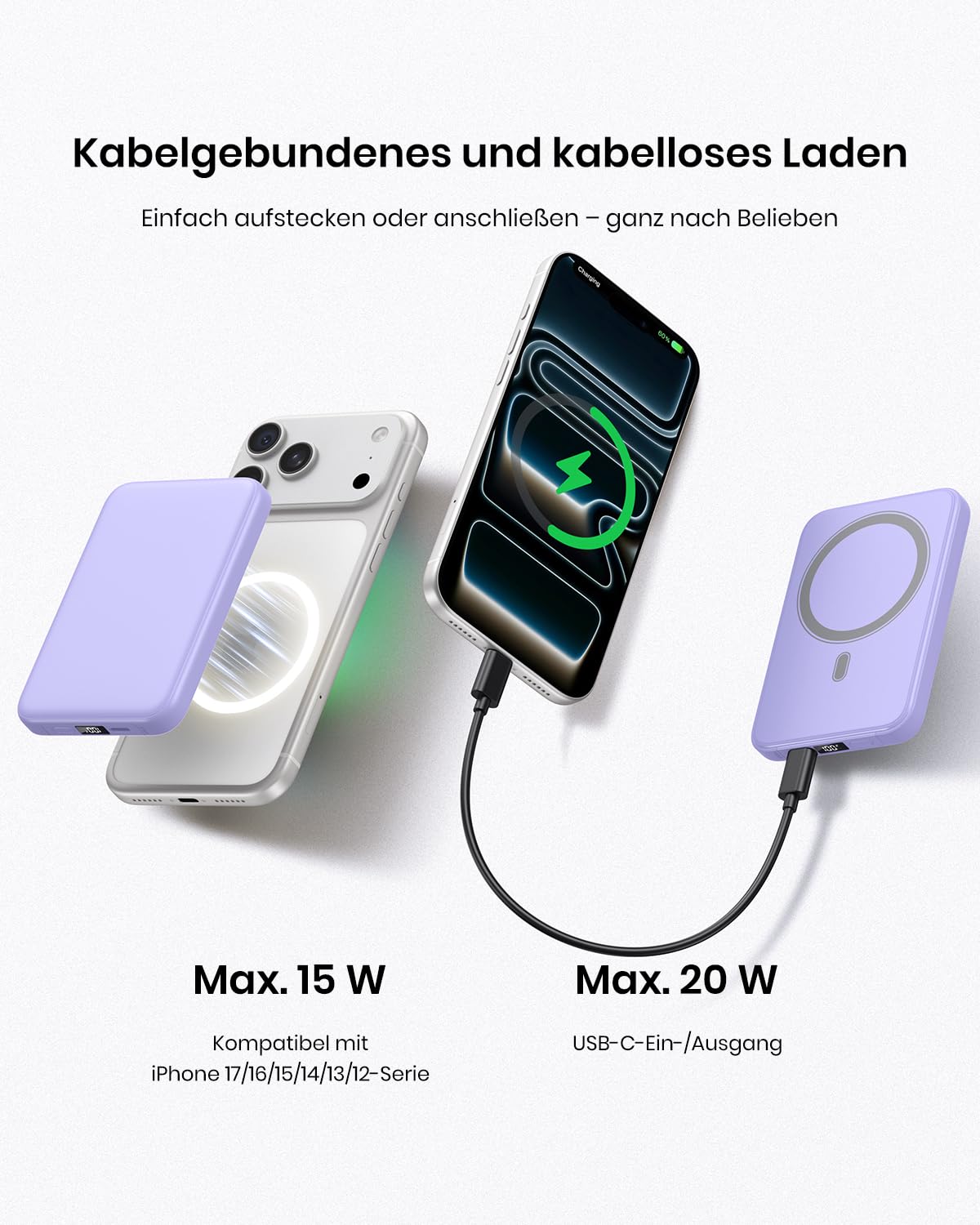 Magnetic Power Bank 10000mAh for iPhone, A ADDTOP Wireless Power Bank - C19PW