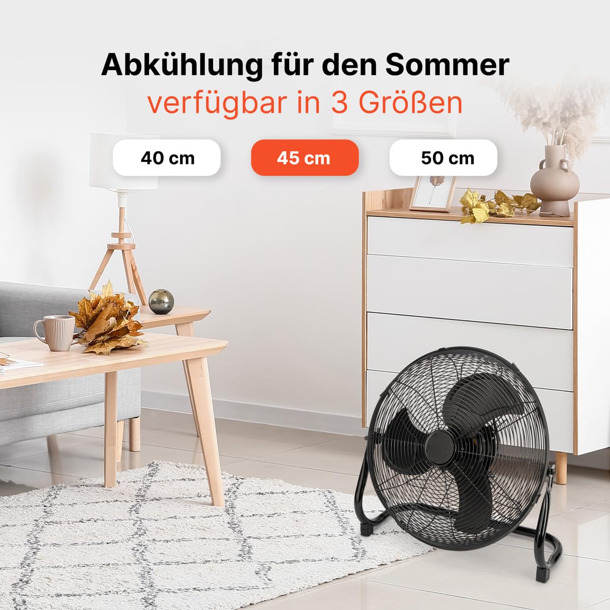 ProfiCare® XL wind machine with 45 cm Ø | Fan adjustable angle | Floor fan 3 levels | Quiet metal fan | Air cooler | Standing fan | Space cooler | PC-VL 3066 WM black - 330661