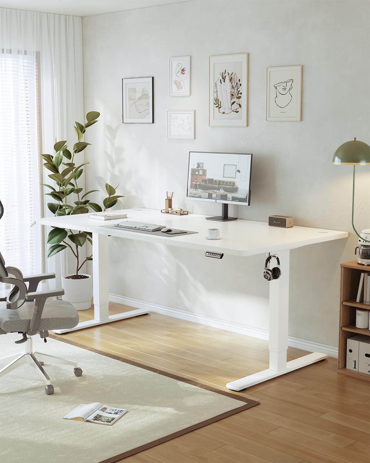 JUMMICO Birou reglabil pe înălțime cu port de încărcare USB, birou electric reglabil pe înălțime 180 x 80 cm, masă stand-sit, birou standing, masă de computer reglabilă, birou standing, alb - 0403