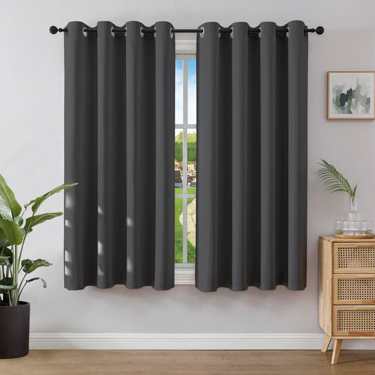 Joydeco Opaque curtains with eyelets, pack of 2, blackout curtain, thermal curtain, heat protection, eyelet curtain for bedroom, living room (dark grey, 2xH158xW106) - EJ21001-DGR-158-106-V