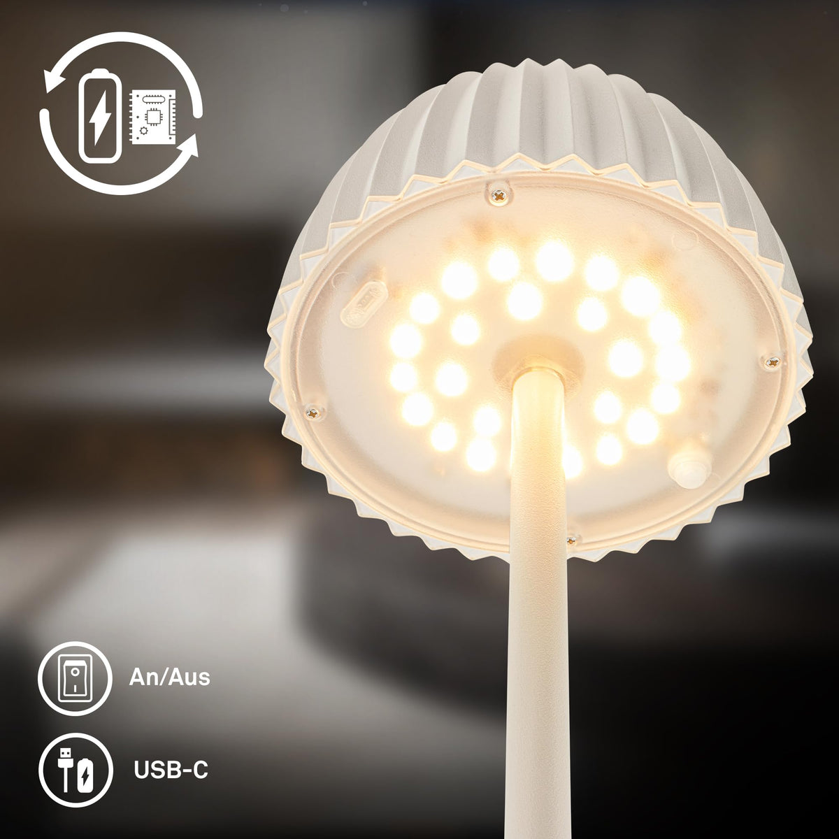 BRILONER - Riffle LED Floor Lamp Wireless IP44 with Touch, Dimmable, Memory Function, Replaceable Battery, Floor Reading Lamp, Living Room Lamp, German Design Award Winner 2025, 19x124 cm, White - 1238016