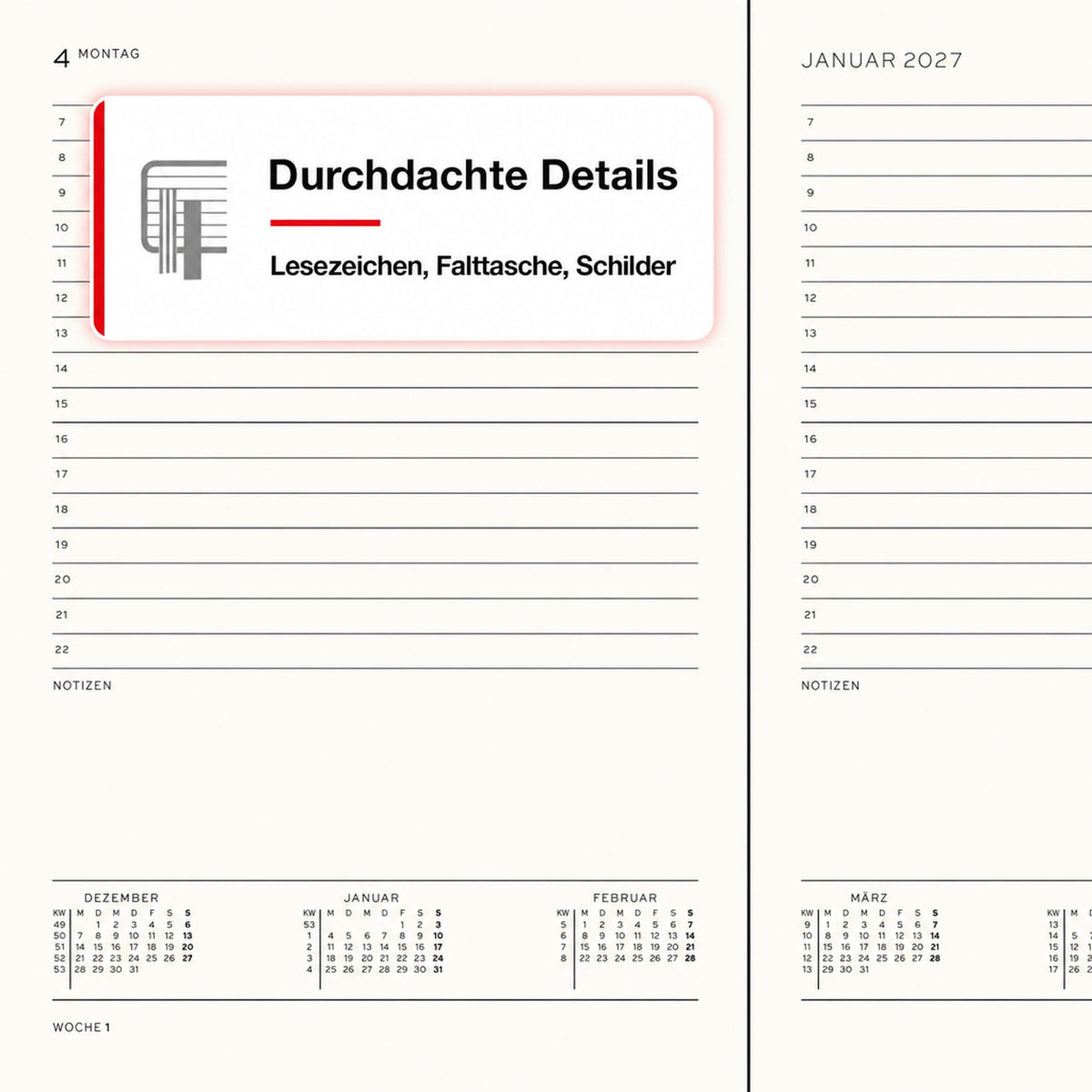 LEUCHTTURM1917 Daily Calendar 2027 Medium (A5) - German, Indigo, 145 x 210 mm, January-December (12 months), 1 page per day, hourly grid 7:00-22:00, hardcover, 80 g/m² paper - 400163