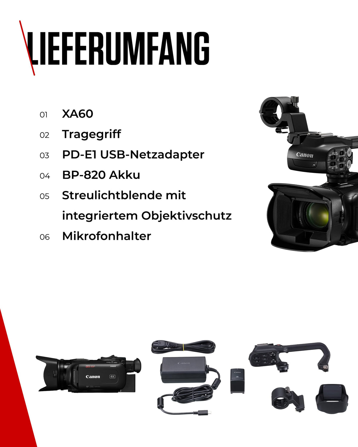 Canon XA60 Professional 4K Camcorder, 20x Optical Zoom, CMOS Sensor