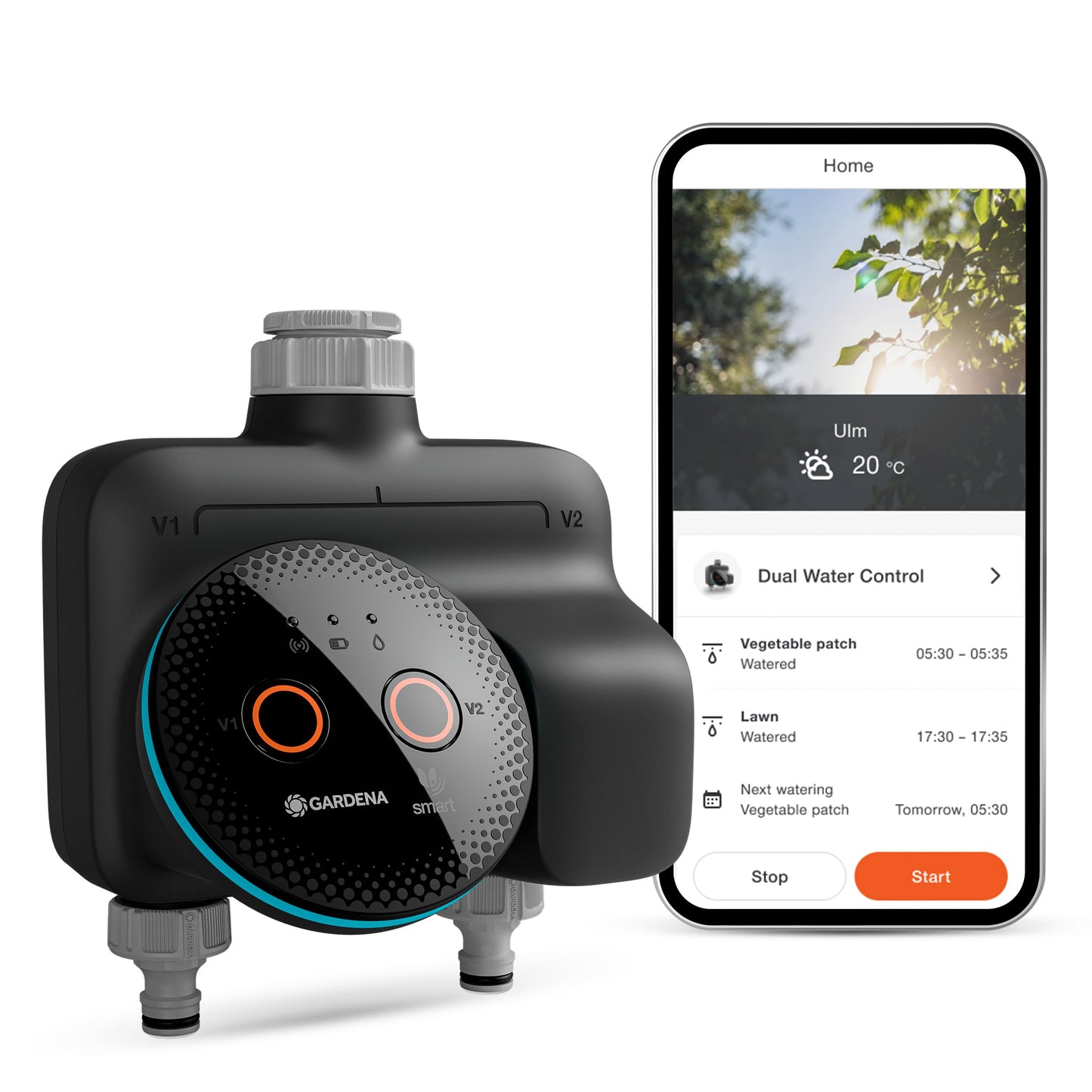 Gardena smart Dual Water Control irrigation controller; smart: Data-controlled irrigation*, Smart Home Integration*, For two independent garden areas, High-quality valve technology (19034-20)