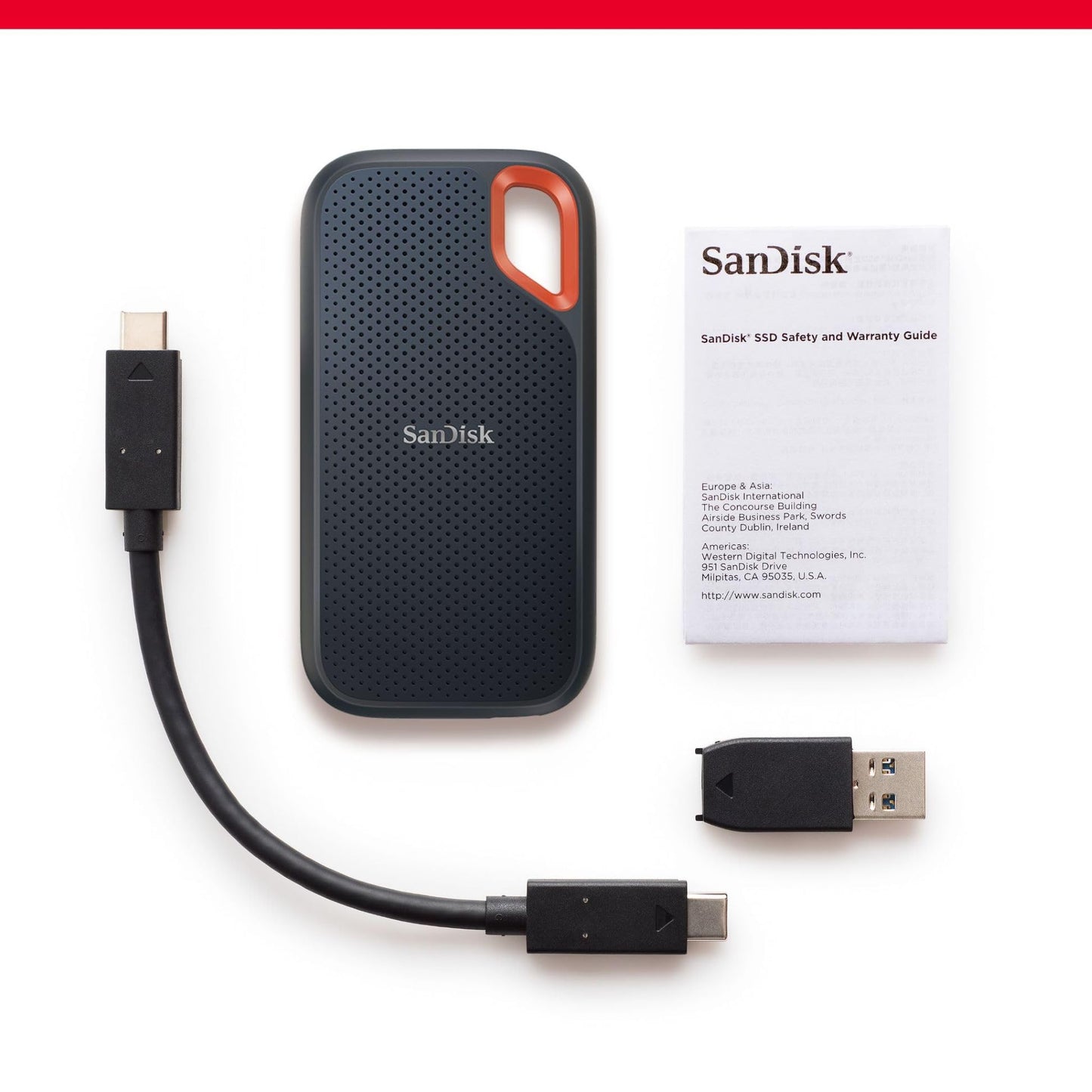 SANDISK Extreme Portable SSD 500GB (Portable NVMe SSD, USB-C, up to 1,050 MB/s Read, up to 1,000 MB/s Write, Water and Dust Resistant) Black - SDSSDE61-500G-G25