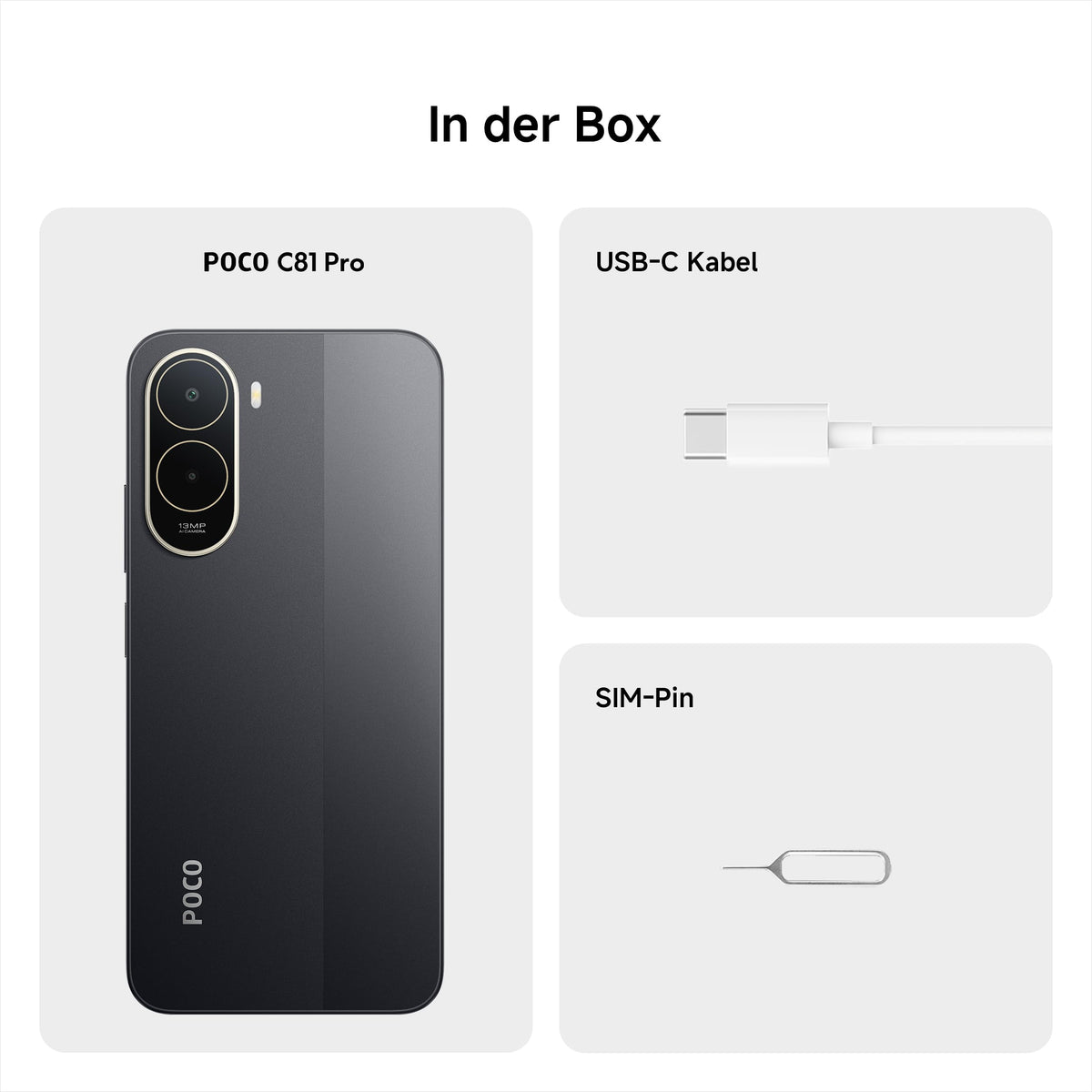 Poco C81 Pro Smartphone, 4 GB + 128 GB, Handy, 6000 mAh Akku, 120 Hz Bildschirm, 6,9 Zoll Display, 13 MP AI-Doppelkamera, negru, garanție suplimentară de 1 an