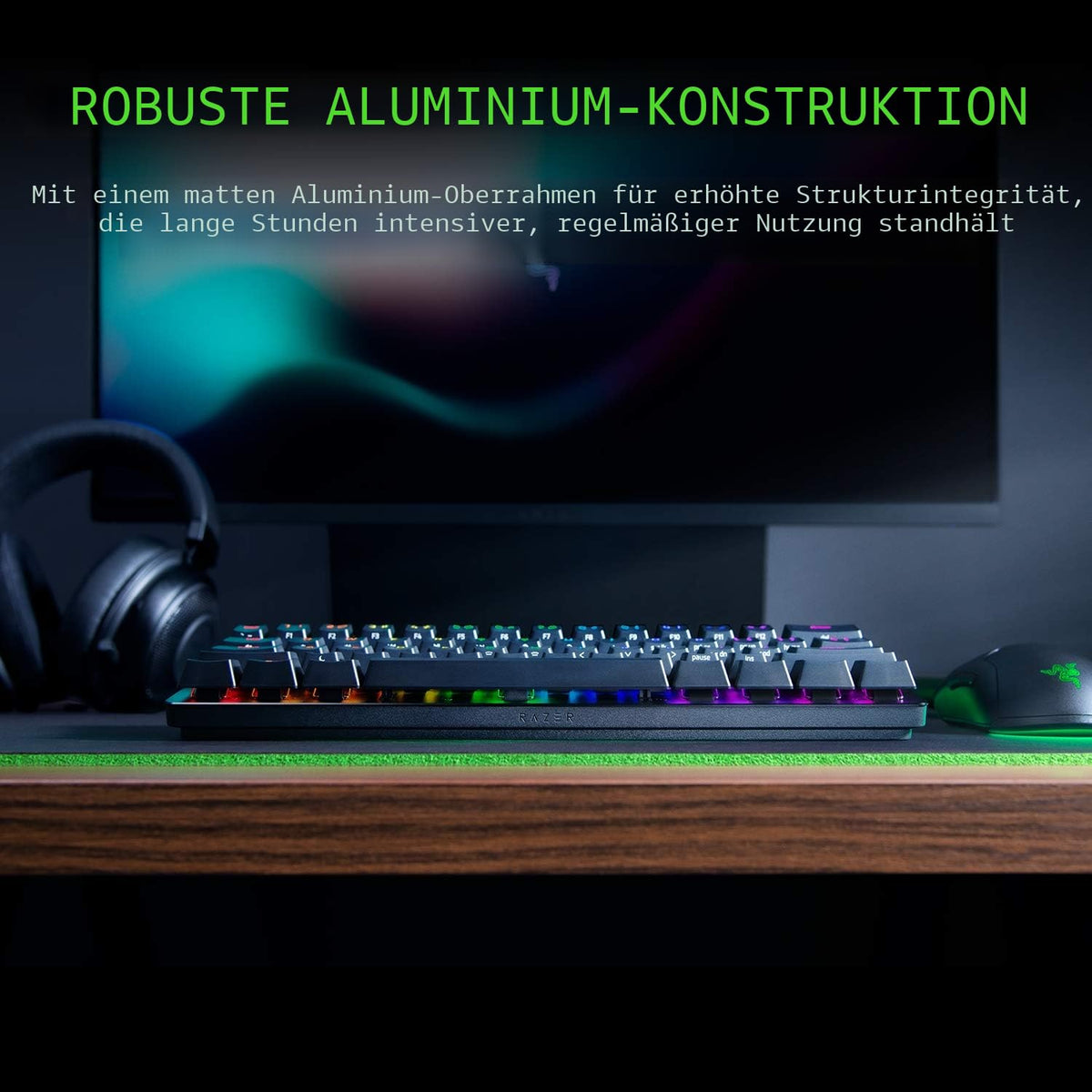 Razer Huntsman Mini (Red Switch) - Tastatur de gaming compactă 60% (Switch-uri optice liniare, capace de taste Doubleshot PBT, cablu USB-C detașabil) QWERTY US-Layout | Negru - RZ03-03390200-R3M1