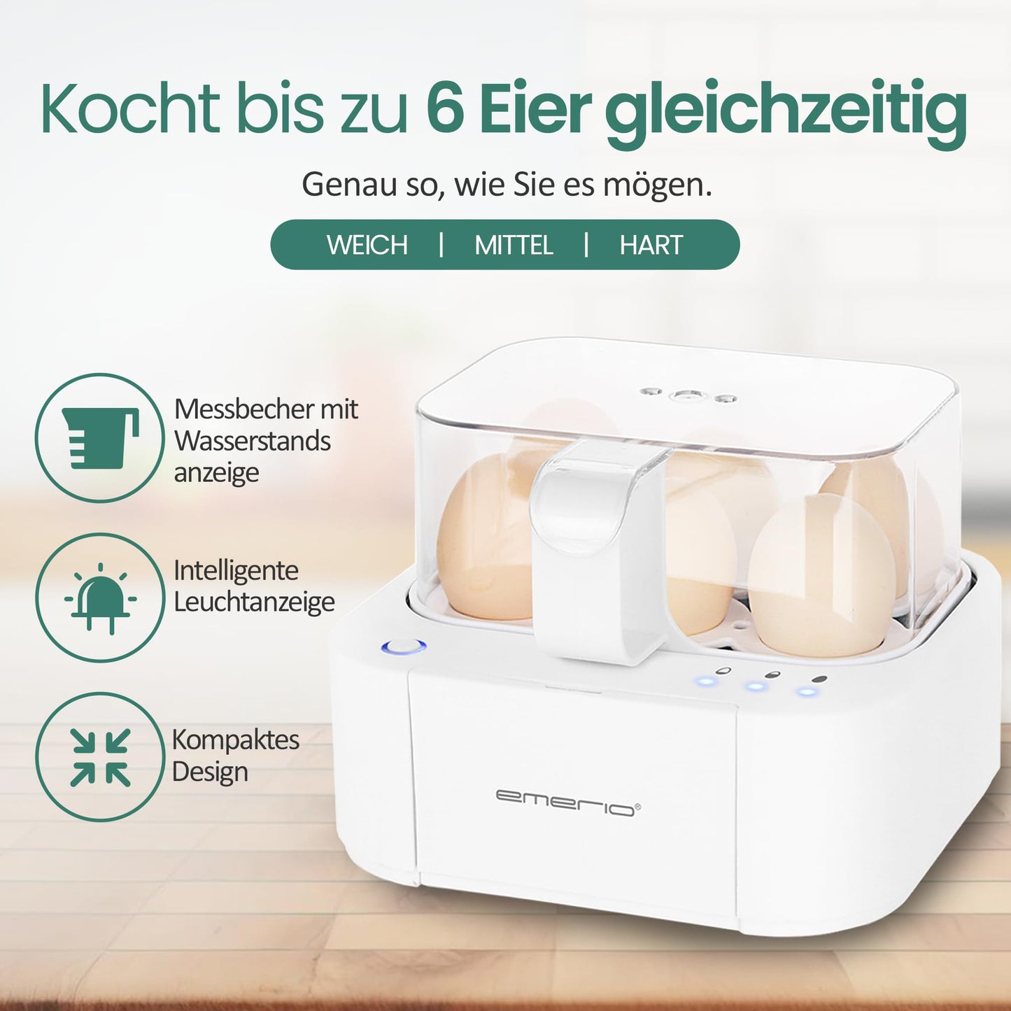 Emerio best egg cooker EB-115560 cooks all three cooking levels [soft|medium|hard] in just one cooking process with perfect results and voice output, unique in technology and design, model 2022 - EB-115560.12