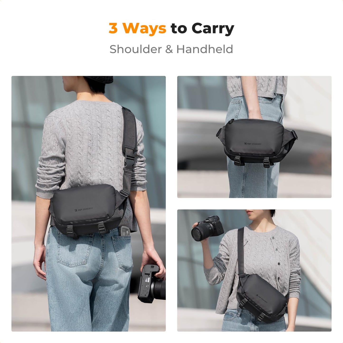 K&F CONCEPT Small Camera Bag, Camera Bag, Small Photo Bag for DSLR/SLR/Accessories, Simple Fashion Shoulder Bag, Black (Size S) - KF13.188