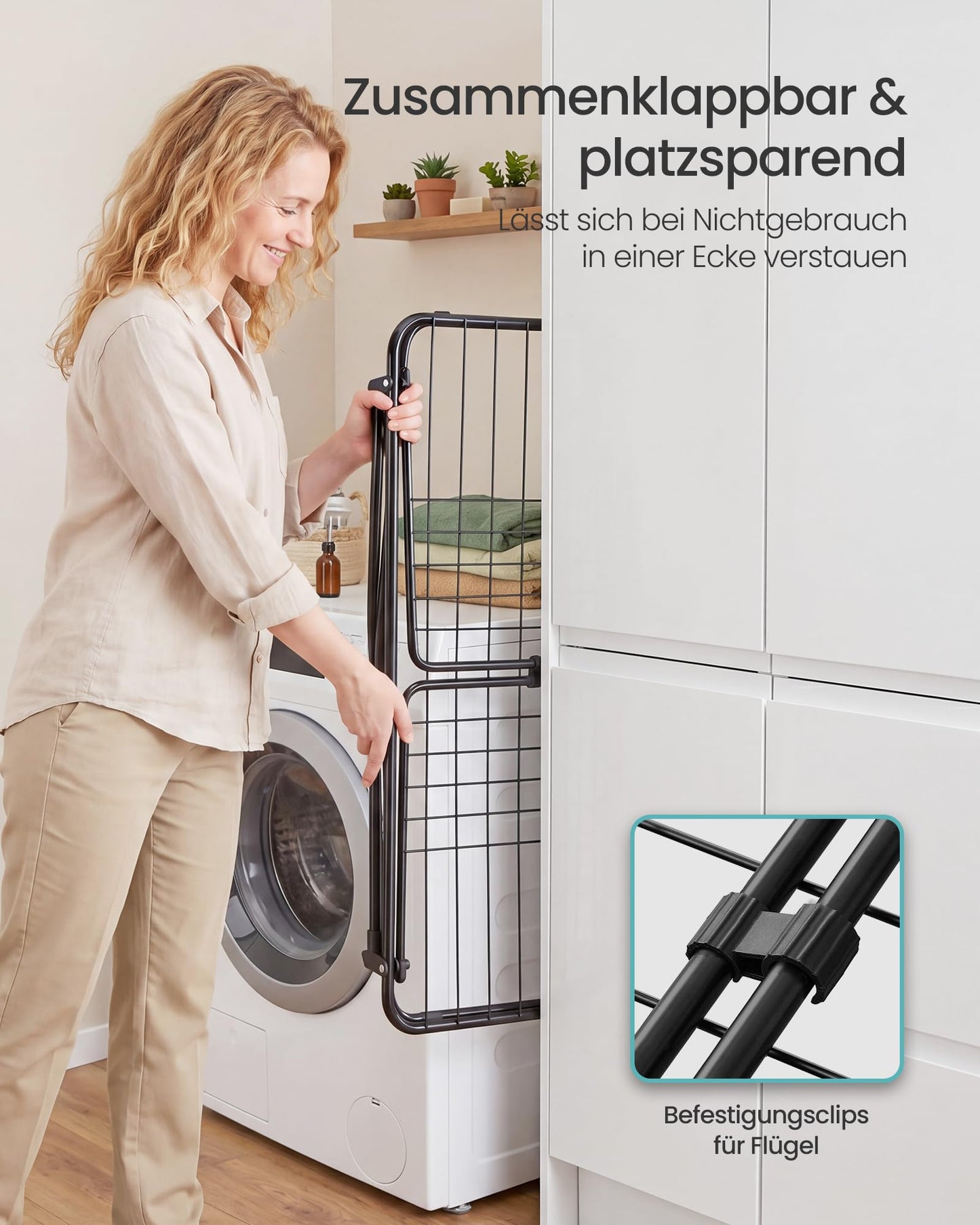 SONGMICS clothes airer, stand dryer 47 x 150 x 91 cm, wing clothes airer, wing clothes dryer, space-saving, metal, for clothes, towels, ink black LLR520BH01