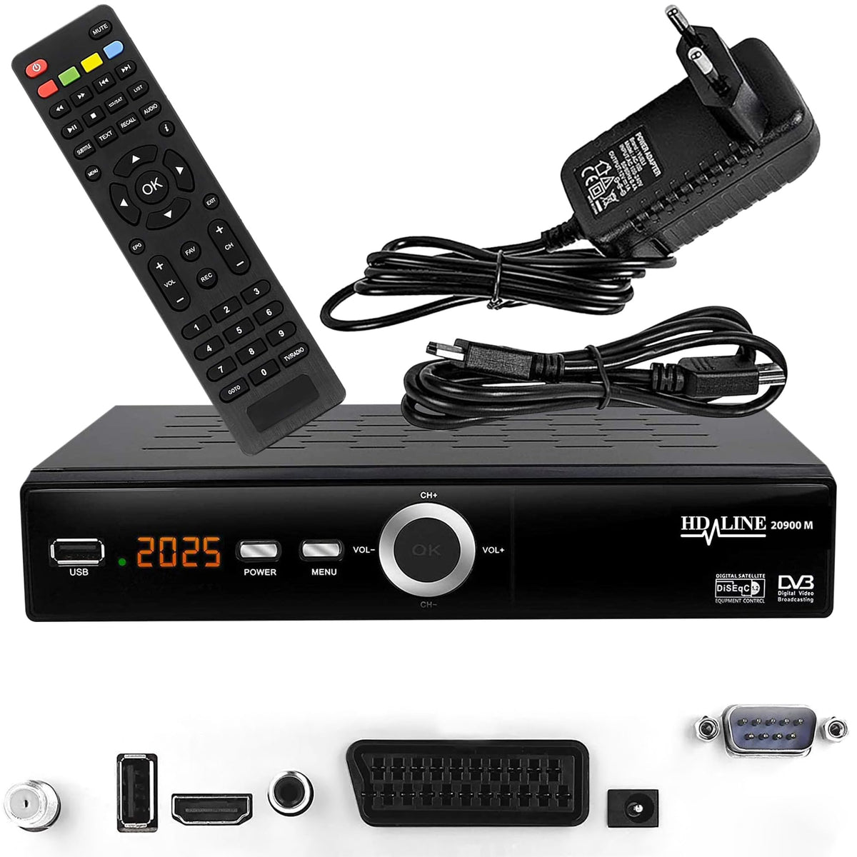 Hd-line 20900 HD Sat Receiver Satellite DVB S2 HD Receiver for SAT Digital Satellite SAT Receiver (DVB-S/S2, HDMI, SCART, 2X USB 2.0, Full HD 1080p) (Pre-programmed for Astra Hotbird and Türksat) - HD-LINE