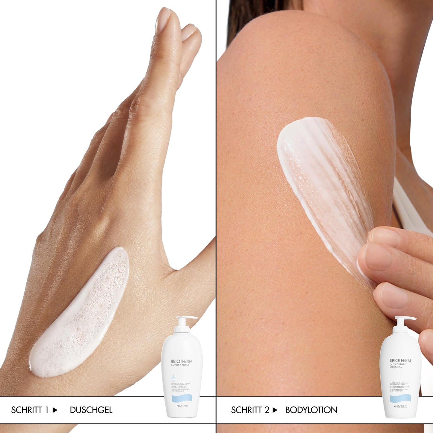 Biotherm care duo with Lait Corporel L'Original body lotion 400 ml & Lait De Douche shower gel 400 ml, moisturizing body care with Life Plankton & citrus scent for supple skin