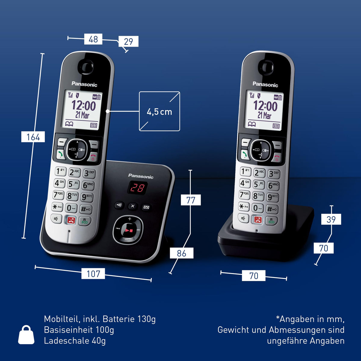 Panasonic KX-TG6862GB Cordless Phone with 2 Handsets and Answering Machine (Block up to 1,000 phone numbers, clear font size, loud receiver, full-duplex speakerphone) black-silver