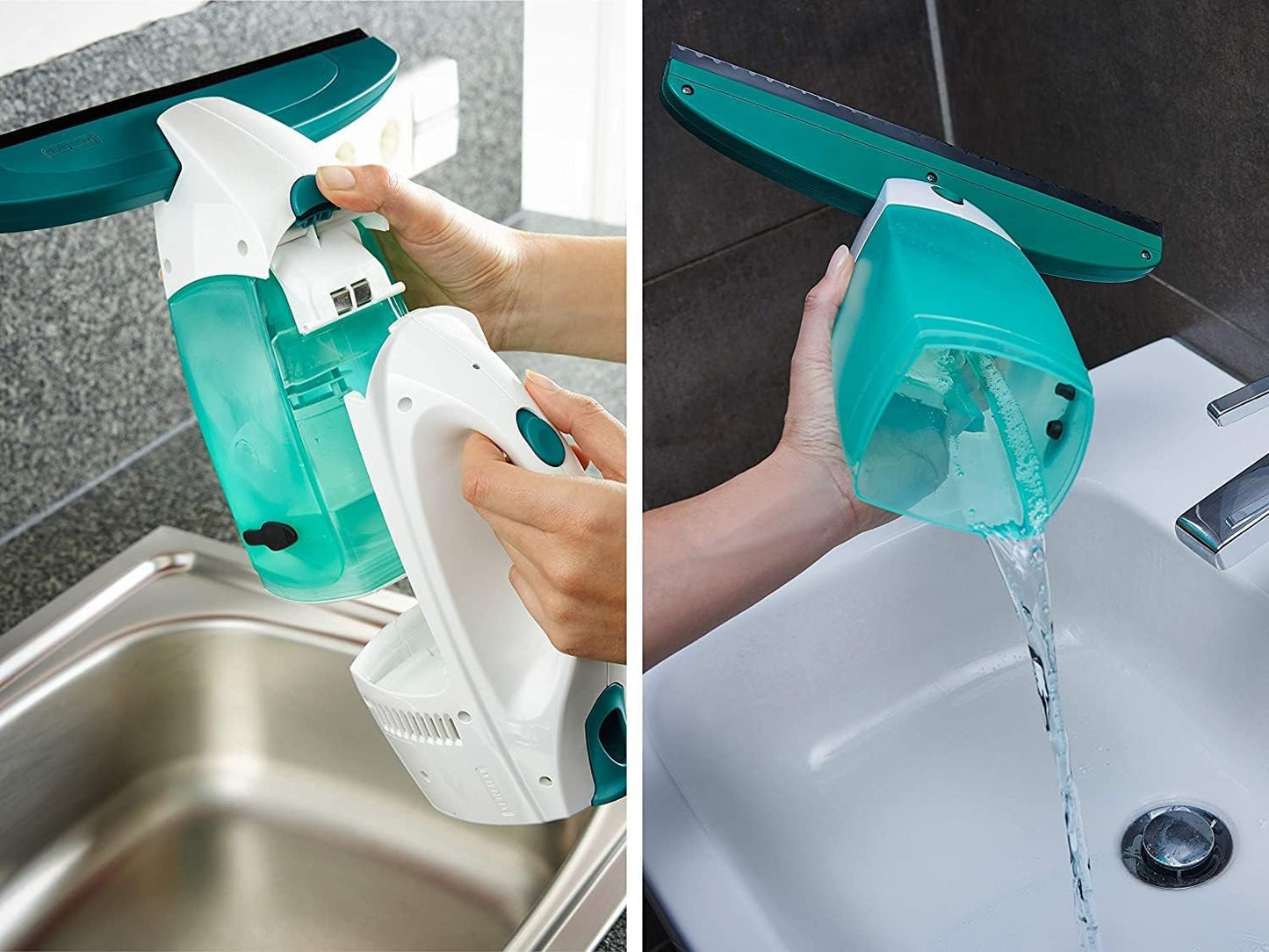 Leifheit window vacuum set Dry & Clean with handle and washer for 360° streak-free cleaning, window cleaner can be used for up to 38 minutes, window cleaner with automatic stand-by and click system - 51003
