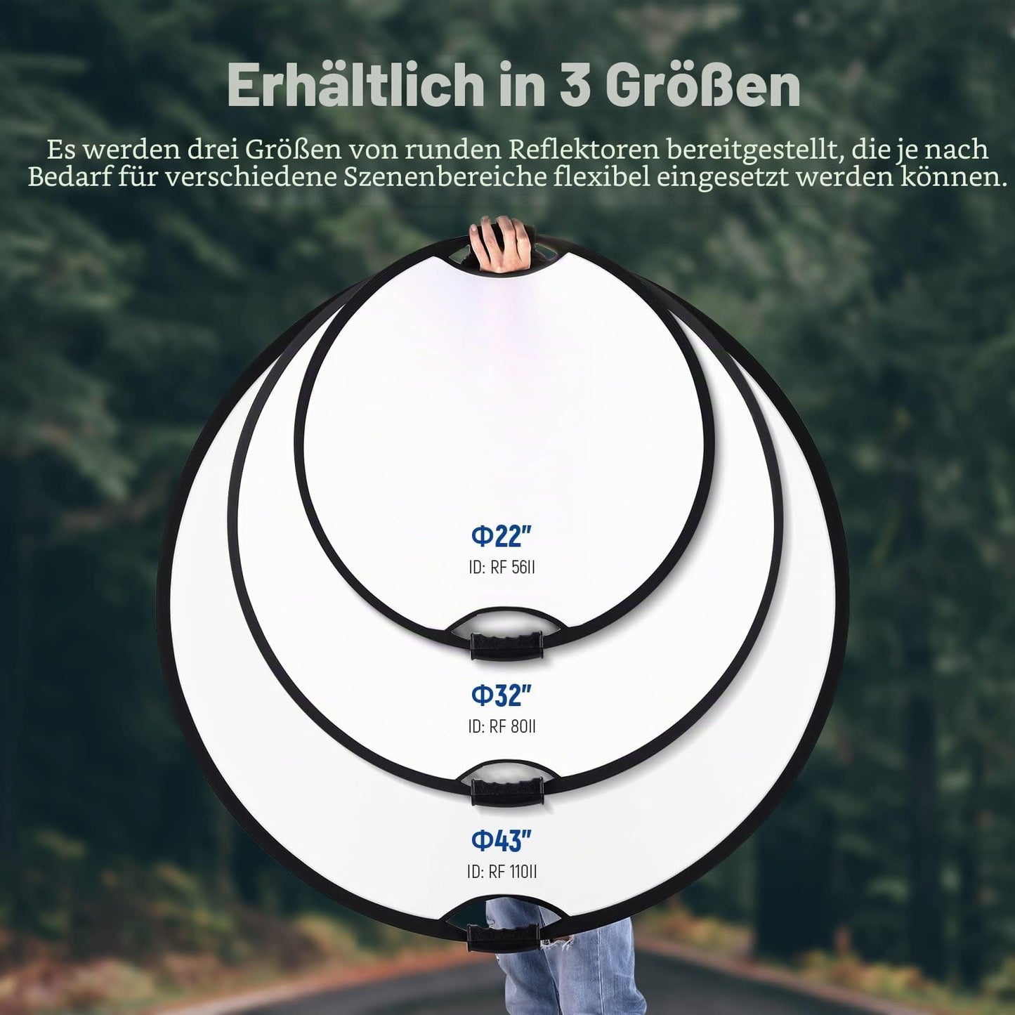 NEEWER 110cm Light Reflector with 3/8" Thread Handle, 5-in-1 Foldable Disc Light Diffuser, Translucent/Silver/Gold/White/Black for Photography Lighting, Outdoor Lighting, RF-110II