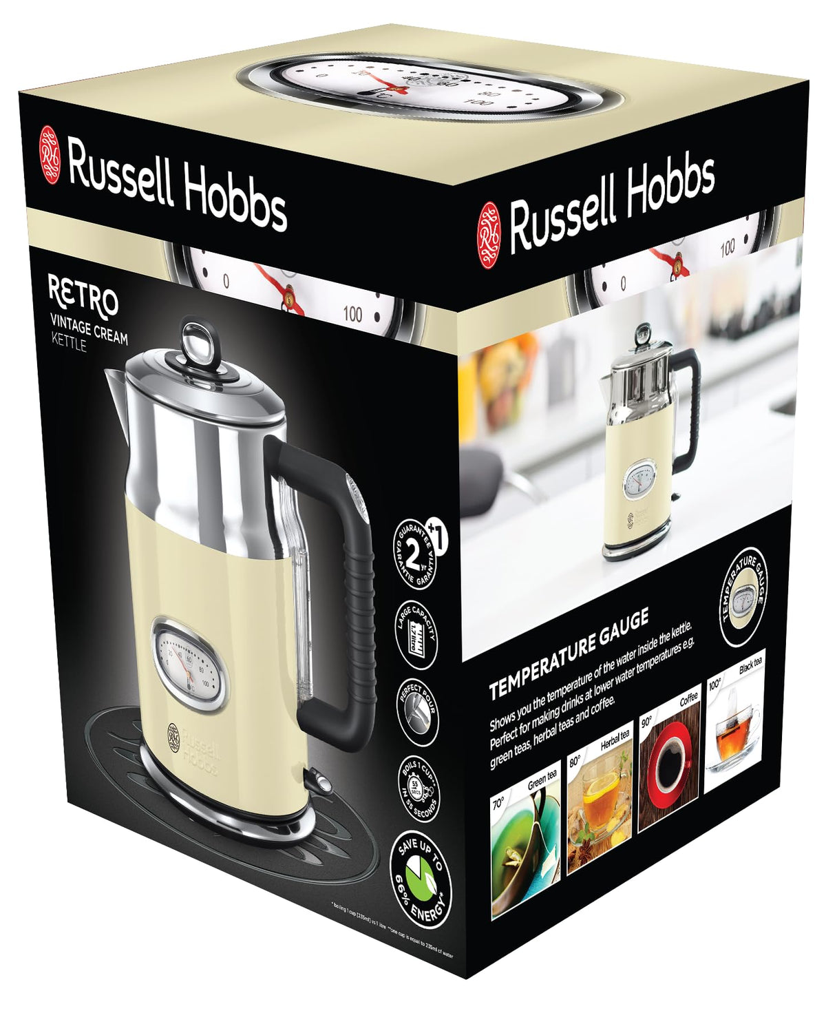 Russell Hobbs Kettle, 1.7 l, 2400W, Cream and Polished Stainless Steel - 21670-70