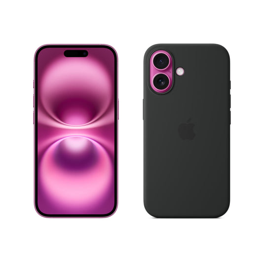 Apple iPhone 16 128 GB - Rosé + Silicone Case with MagSafe - Black - MYEA3ZD/A