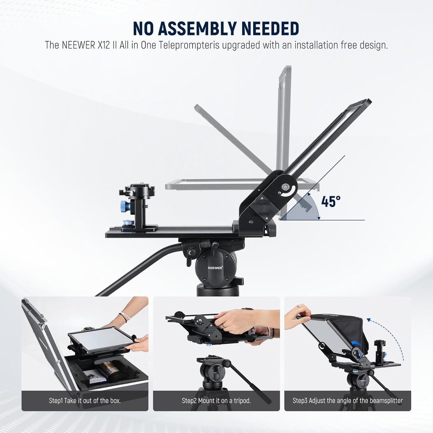 NEEWER teleprompter with Arca type camera holder, Cold Shoes, RT113 remote control for the NEEWER Prompter app online teaching/vlogger/live streaming prompter compatible with iPad Tablet X12II