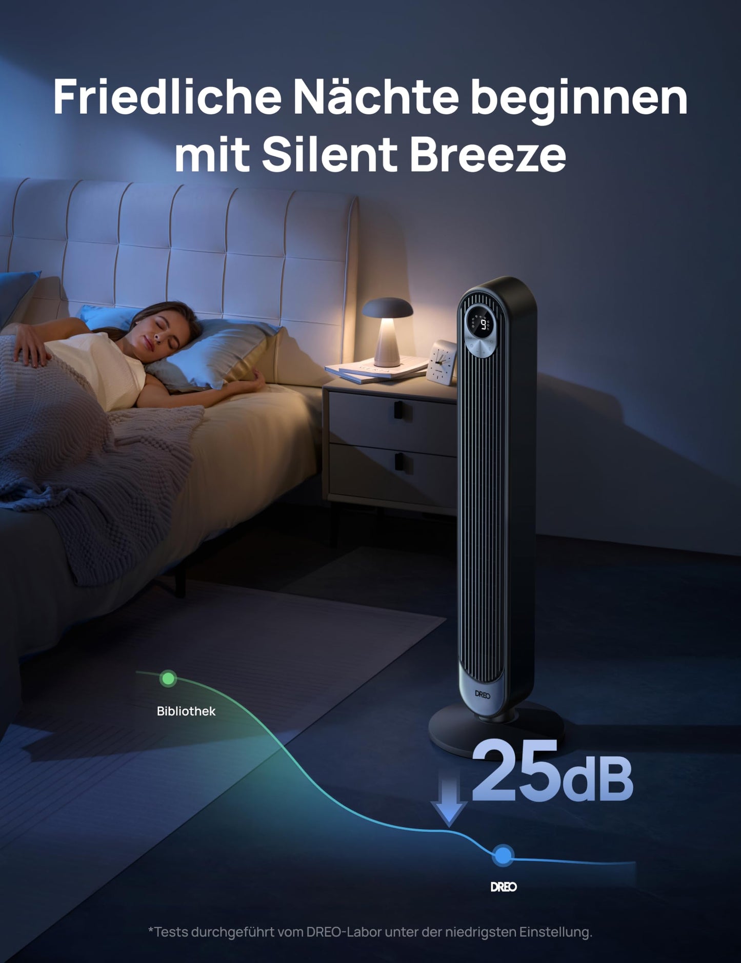 Dreo Smart 20dB DC Motor Tower Fan Quiet, 11M Wind Distance Fan with Remote Control, 9 Levels 4 Modes, 90° Oscillating Stand Fan with Voice Control for Bedroom, 12H Timer - DR-HTF018S