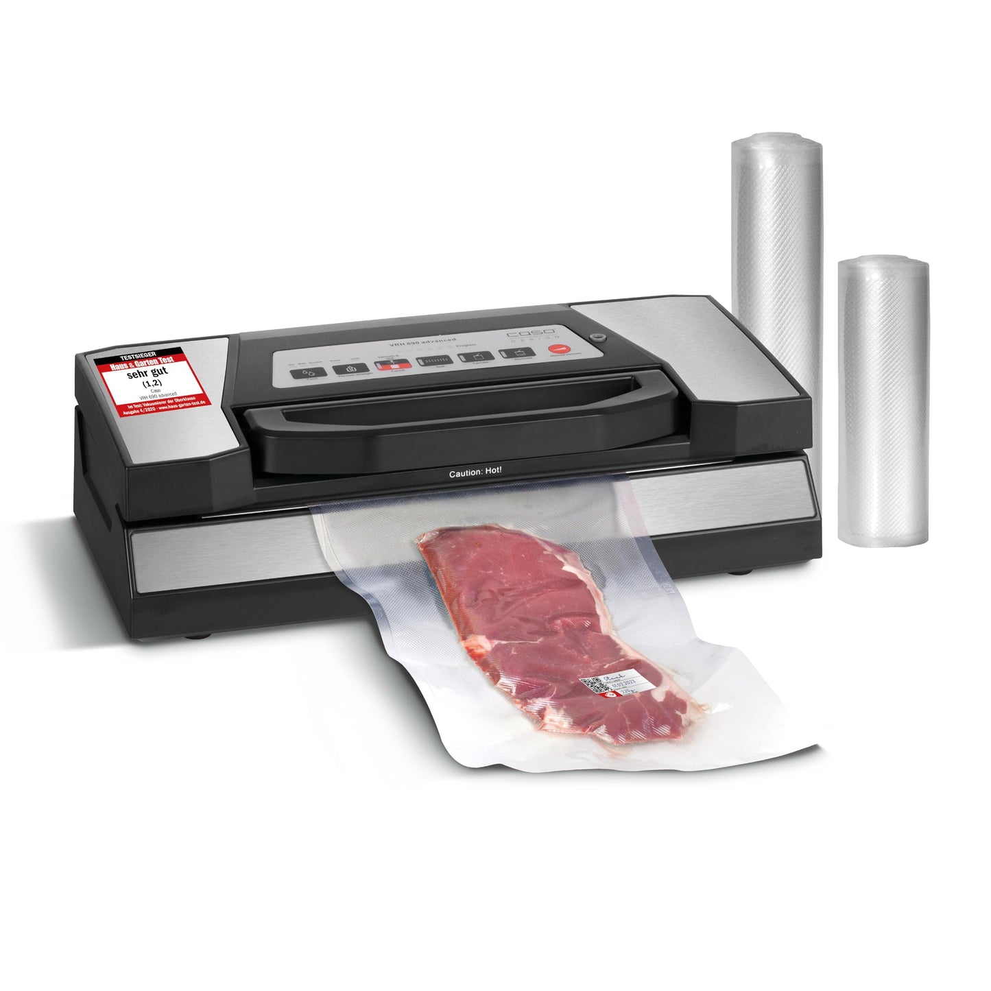 CASO VRH 690 advanced vacuum sealer test winner, vacuum sealer for food, 150 vacuum sealing processes non-stop, double weld seam, 20 liters/min, cutter, incl. 2 professional film rolls - 1527