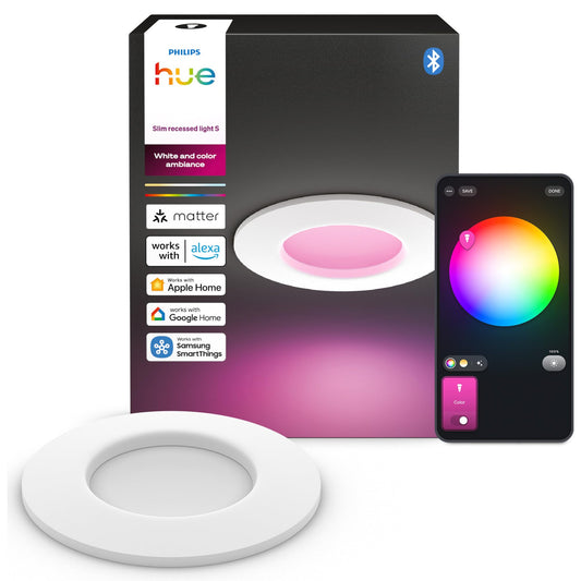 Philips Hue Slim Downlight, lampa de plafon LED, 1.000 lm, 90 mm, design subțire, lumină naturală cu spectru complet 1.000–20.000 K, dimabil extrem de fin, culoare precisă, iluminat inteligent, alb, pachet de 1 bucată - 929004291001