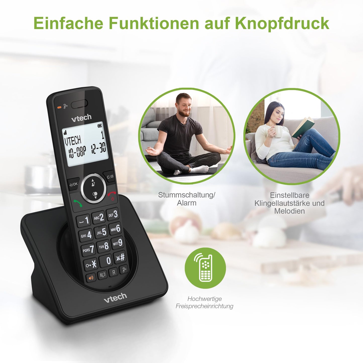 VTech ES2001 DECT Telephone Cordless 2 handsets with call barring, volume control, caller ID/call waiting, 18 hours talk time, speed dial, backlit display & keypad, ECO mode