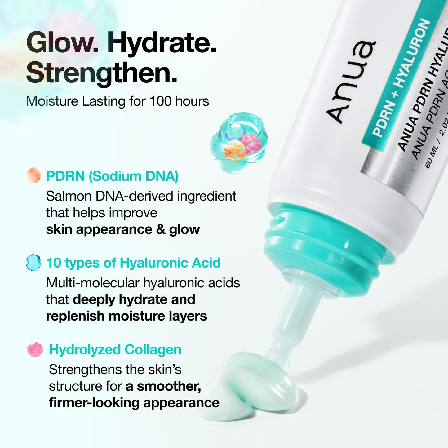 Anua PDRN Hyaluronic Acid 100 Moisturizing Cream, Lightweight Moisturizing Face Cream with Salmon DNA for Glass Skin, Korean Skincare, 60ml - AA000516_A