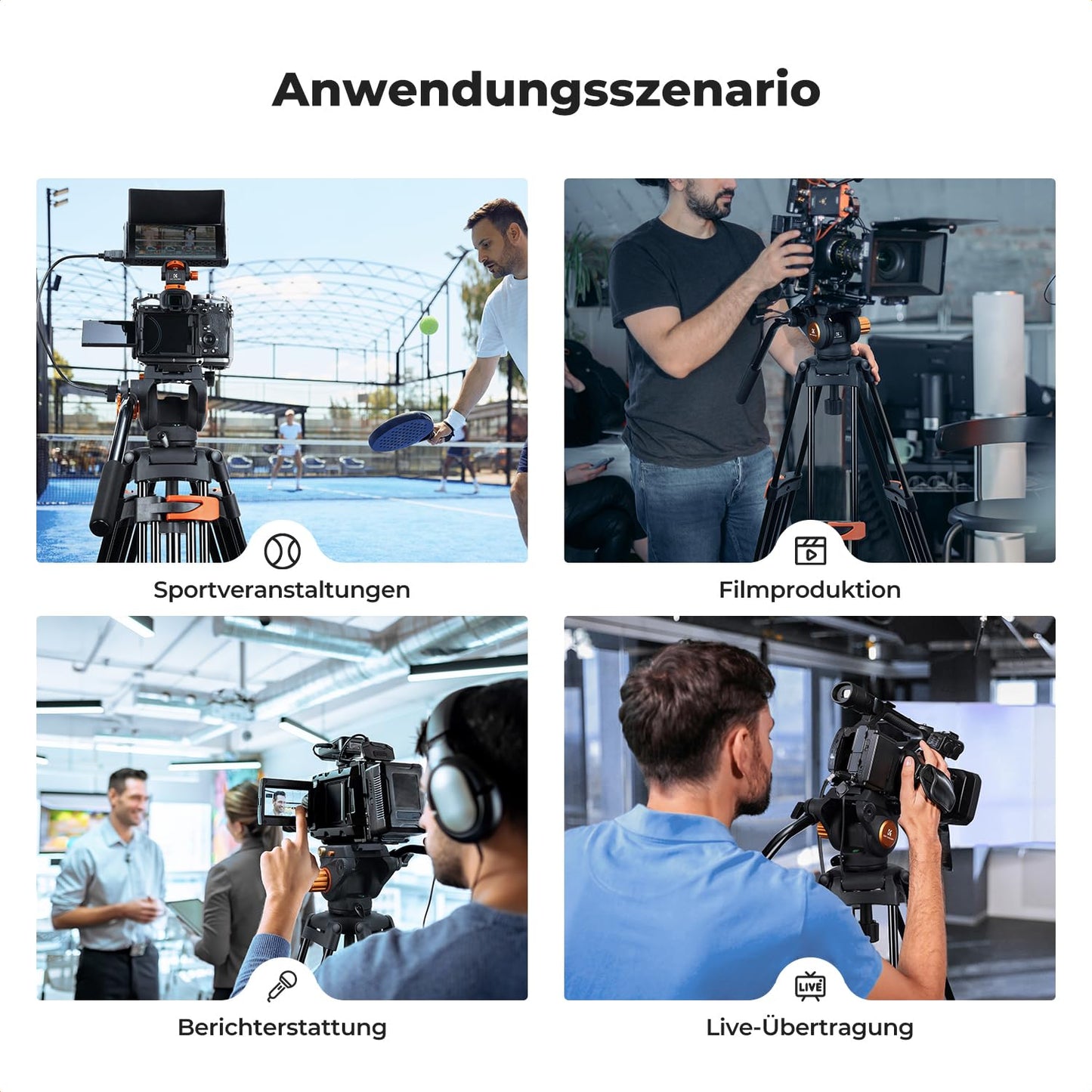 K&F CONCEPT Black-Orange Aluminum 202cm Video Tripod, Heavy Duty Tripod with Fluid Head and Quick Release Plate, Camera Tripod for DSLR, Camcorders, Cameras, Load Capacity 8kg - VA3+BV70