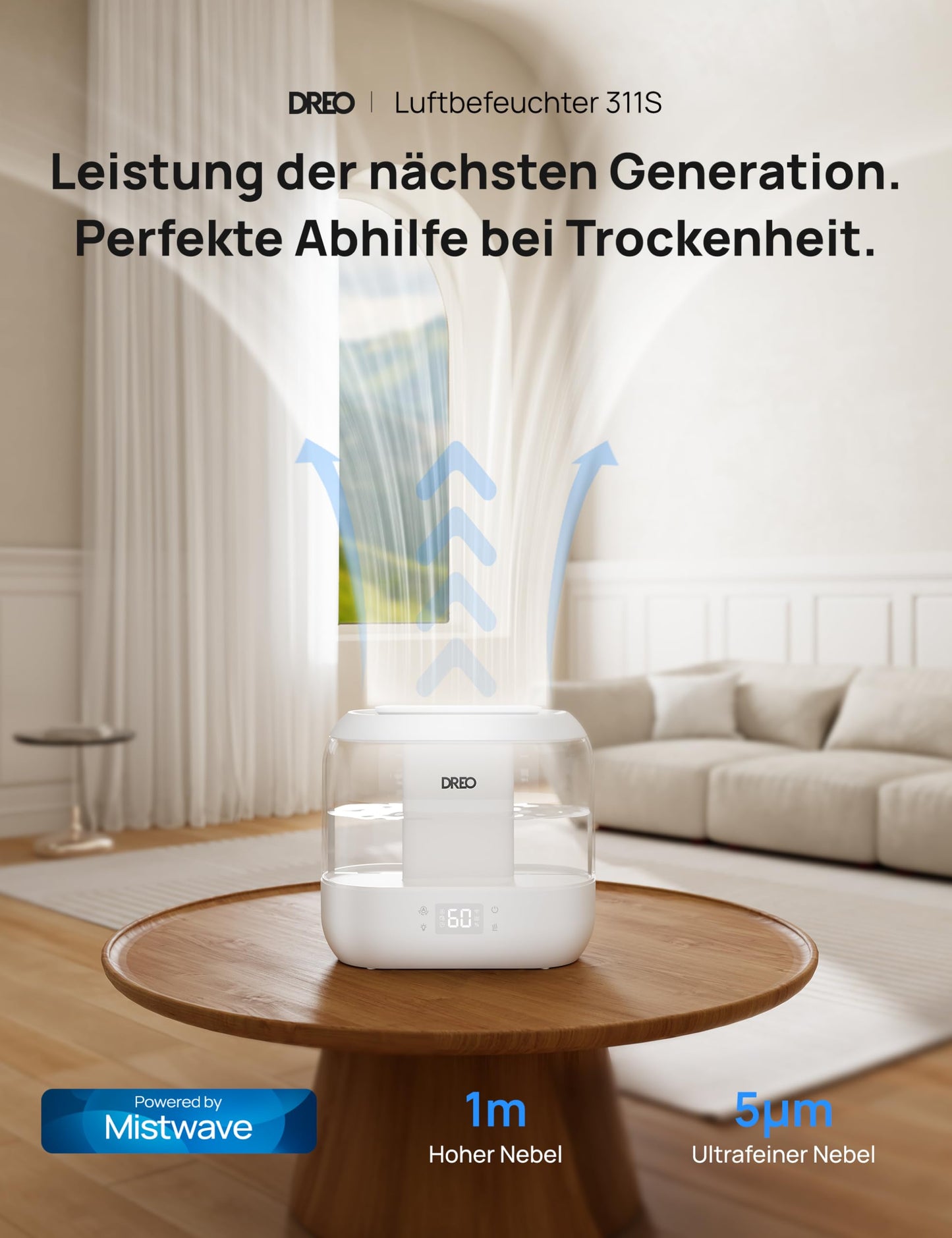 DREO Smart Humidifier for Bedroom, Top Fillable 4L Large Cooler Mist Humidifier with Oil Diffuser and Night Light, 36 Hour Runtime, Quiet Ultrasonic Humidifier for Home - DR-HHM001S