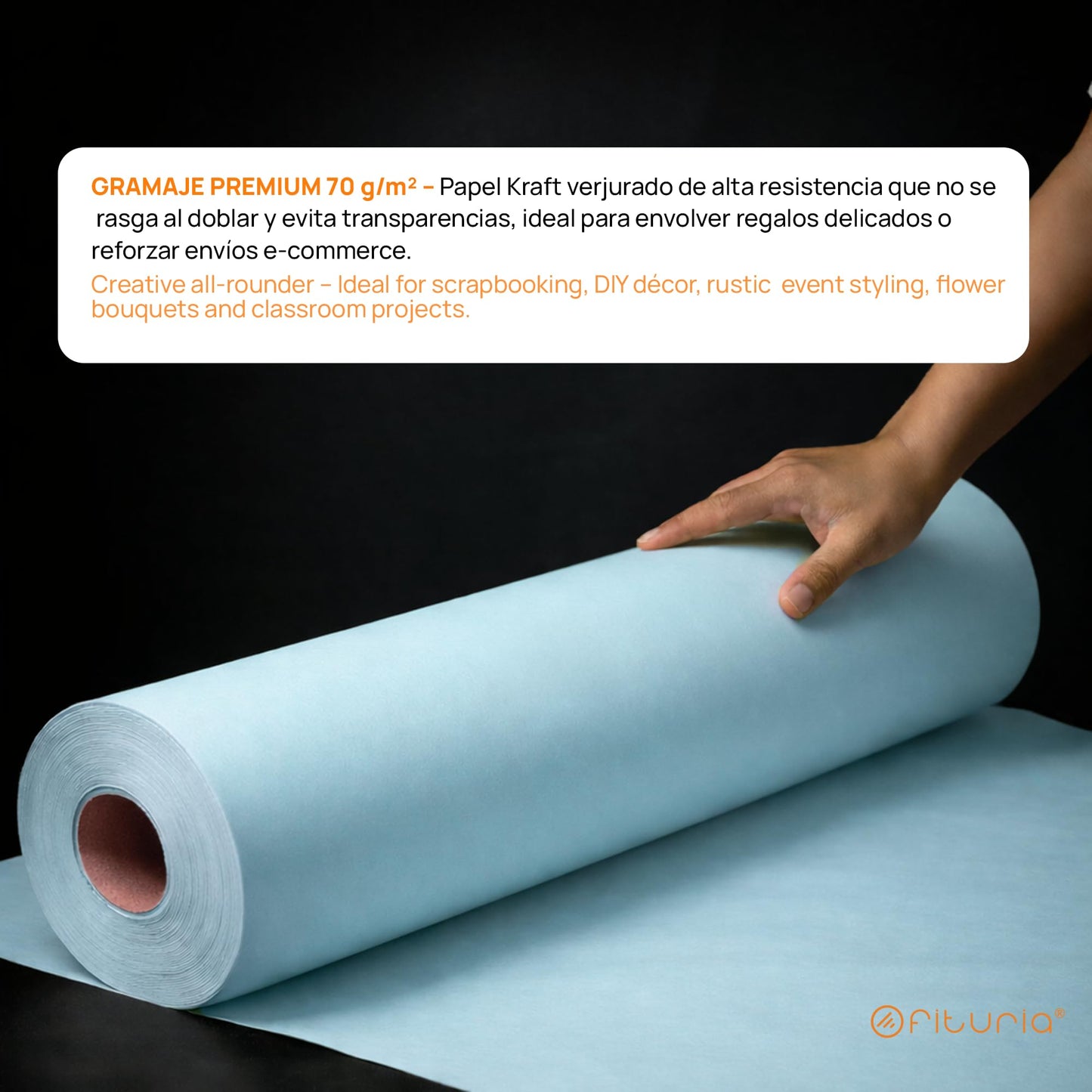 OFITURIA Kraft Paper Blue Pastel - Roll 0.90 × 45 m - 3 Rolls - Wrapping Paper and Packaging Paper - Craft Paper for DIY, Decoration and Sewing Patterns - Tear-Resistant and Easy to Cut - COM620-parent2