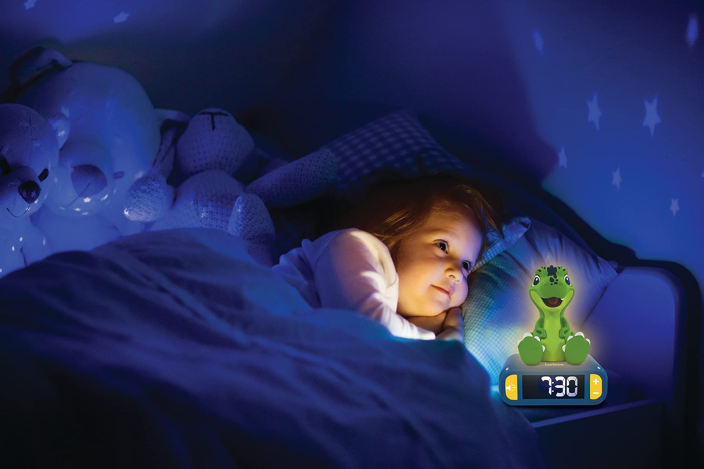 Lexibook, Dinosaur, Night Light Alarm Clock, Sounds and Melodies, LCD Backlight, Light Indicator, Snooze, Blue/Green, RL800DINO