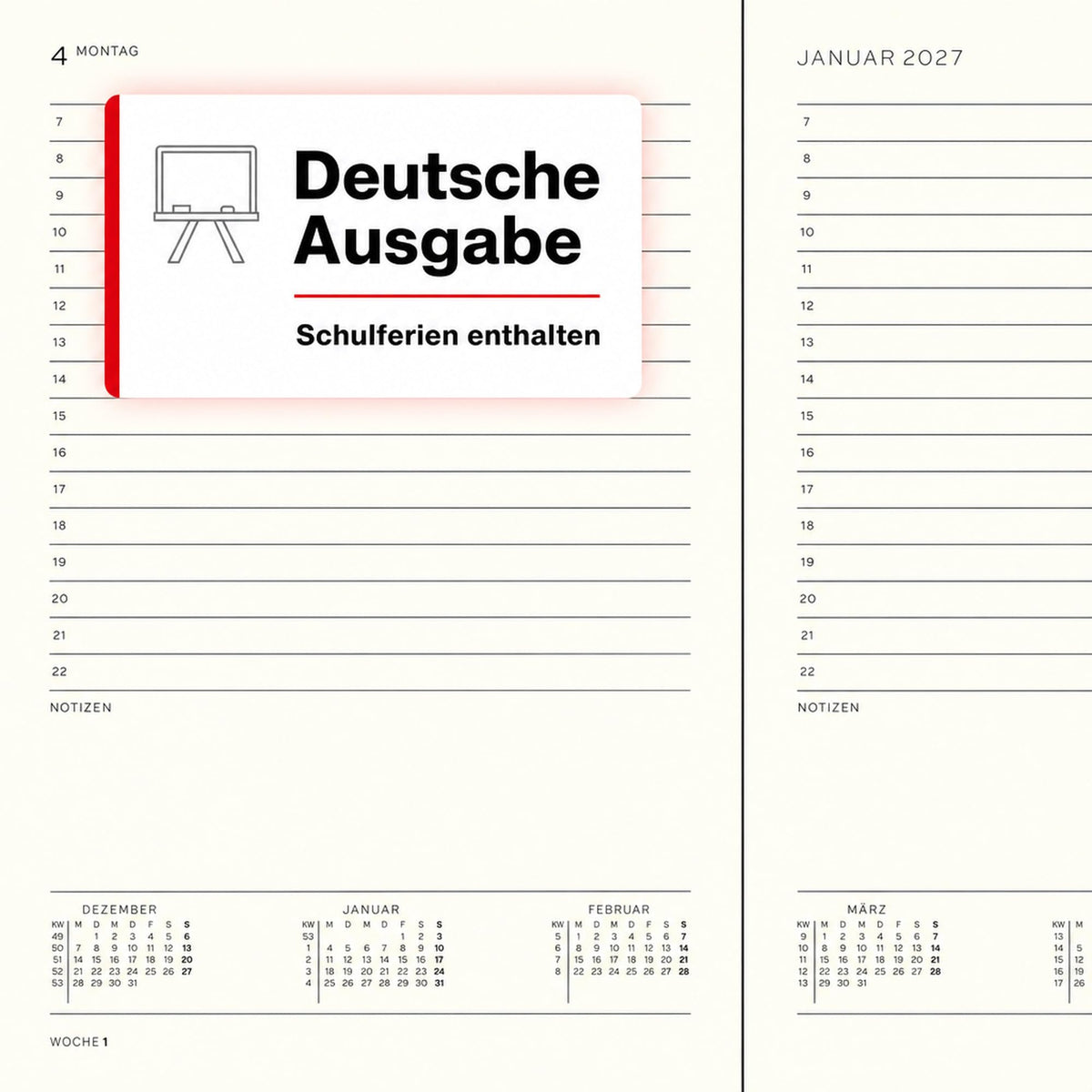 LEUCHTTURM1917 Daily Calendar 2027 Medium (A5) - German, Dusty Rose, 145 x 210 mm, January-December (12 months), 1 page per day, hourly grid 7:00 a.m. - 10:00 p.m., hardcover, 80 g/m² paper - 400158
