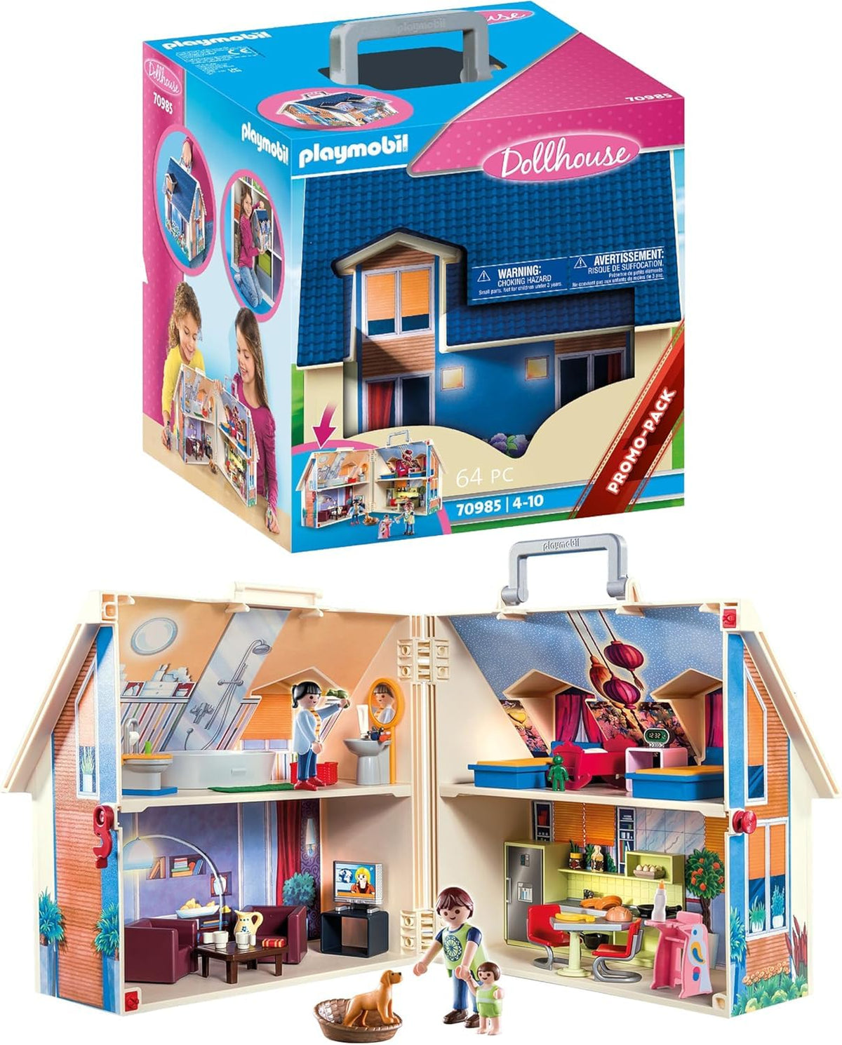 PLAYMOBIL | Dollhouse |Toys for children aged 4 and up | Take-along dollhouse with handle | 70985