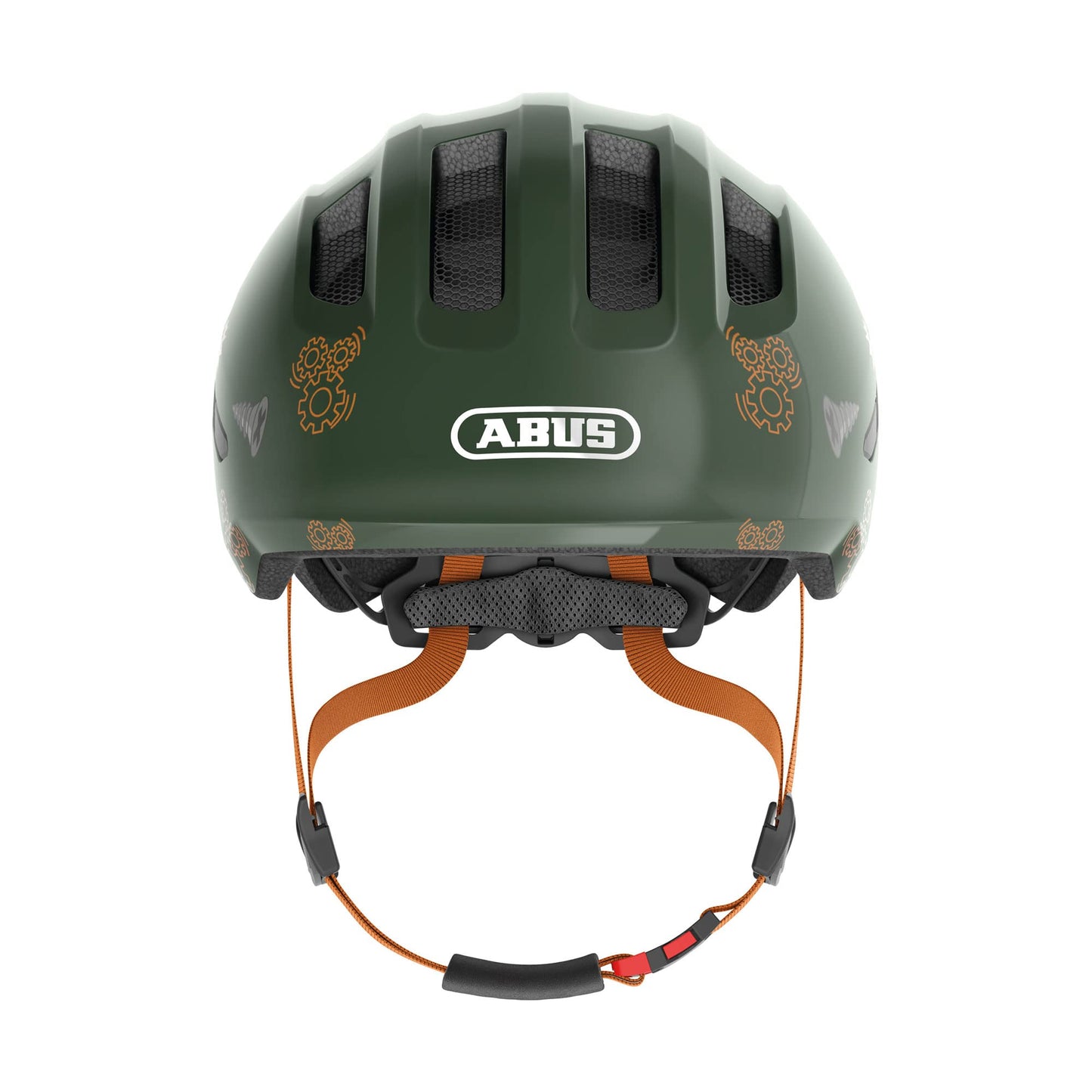 ABUS children's helmet Smiley 3.0 - bicycle helmet with a deep fit, child-friendly designs & space for a braid - for girls and boys - green with robot pattern, size M - 67268