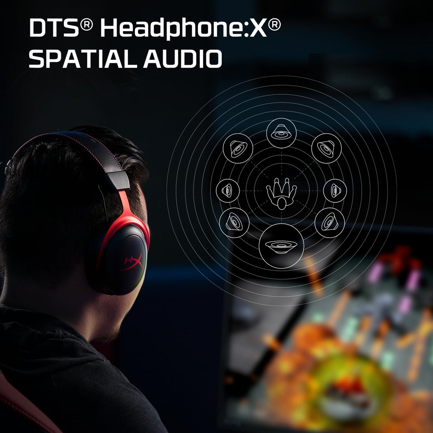 HyperX Cloud II Wireless Gaming Headset, 2.4GHz, 30h Battery, 20m Range, DTS Headphone Spatial Audio, 53mm Driver, HyperX Comfort, Detachable Microphone, Black-Red - HHSC2X-BA-RD/G
