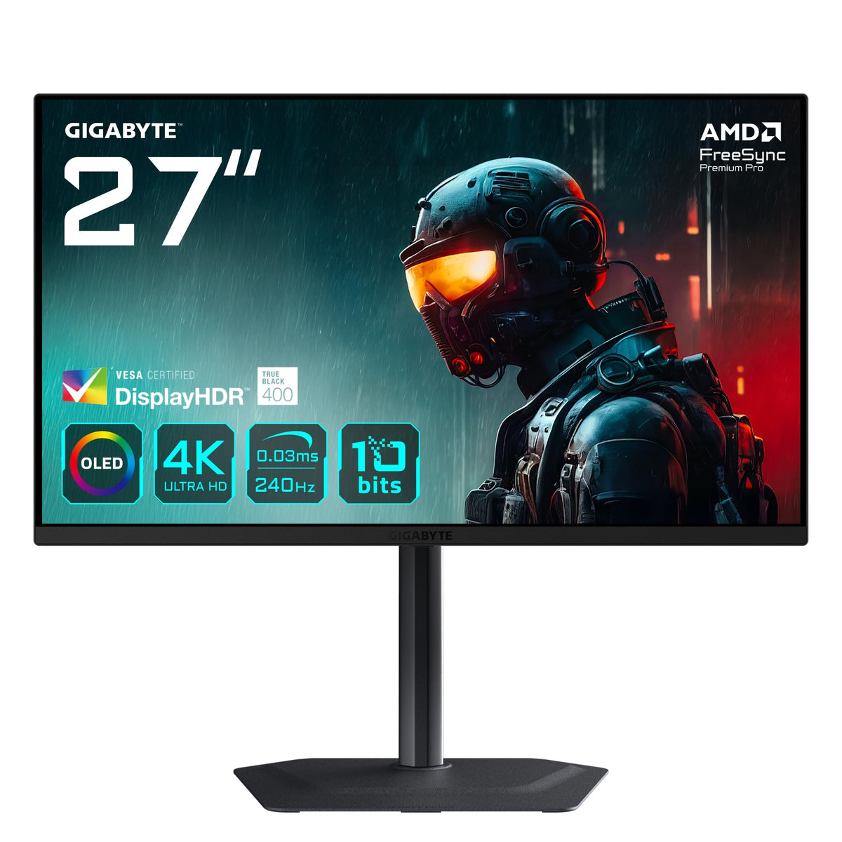 Monitor de gaming Gigabyte MO27U2 OLED 4K UHD – 3840 x 2160, 240Hz, 0,03 ms, 1000 cd/m², Display HDR True Black 400, HDMI 2.1, DisplayPort 1.4