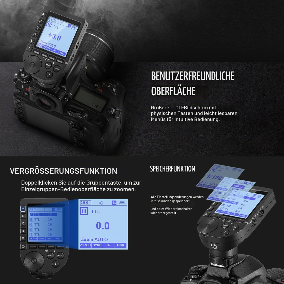 NEEWER Upgraded QPRO-N TTL declanșator de blitz fără fir compatibil cu Nikon