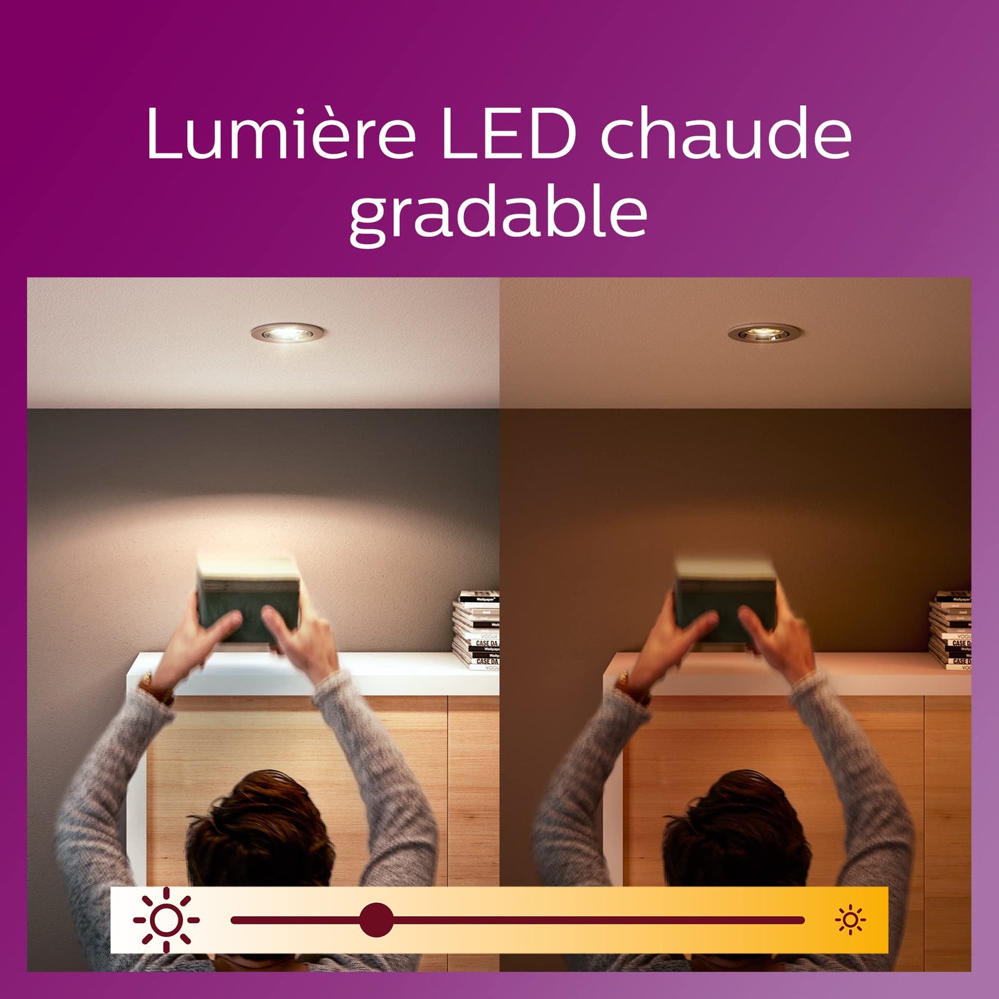 Philips LED Classic GU10 WarmGlow lamp, 50W, reflector, dimmable, warm white, double pack - 929002065718