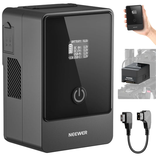 NEEWER PS099E Mini V Mount Battery, 6800mAh 99Wh 14.5V Mini V Lock Battery with D Tap Cable/BP/65W PD Type C/USB A/Dual DC/OLED Display for Video Camera Camcorder, Compatible with SmallRig BMPCC 4K 6K