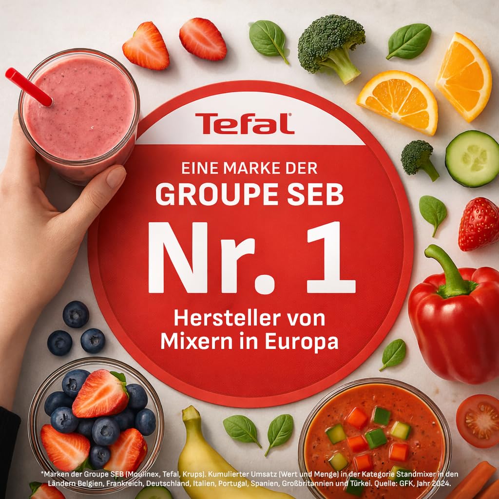 Tefal Quickchef+ 2-in-1 Mixeur plongeant și tocător, 1000 W, control intuitiv al vitezei, buton Turbo, protecție împotriva stropilor, tehnologie Powelix, oțel inoxidabil, negru, HB672830