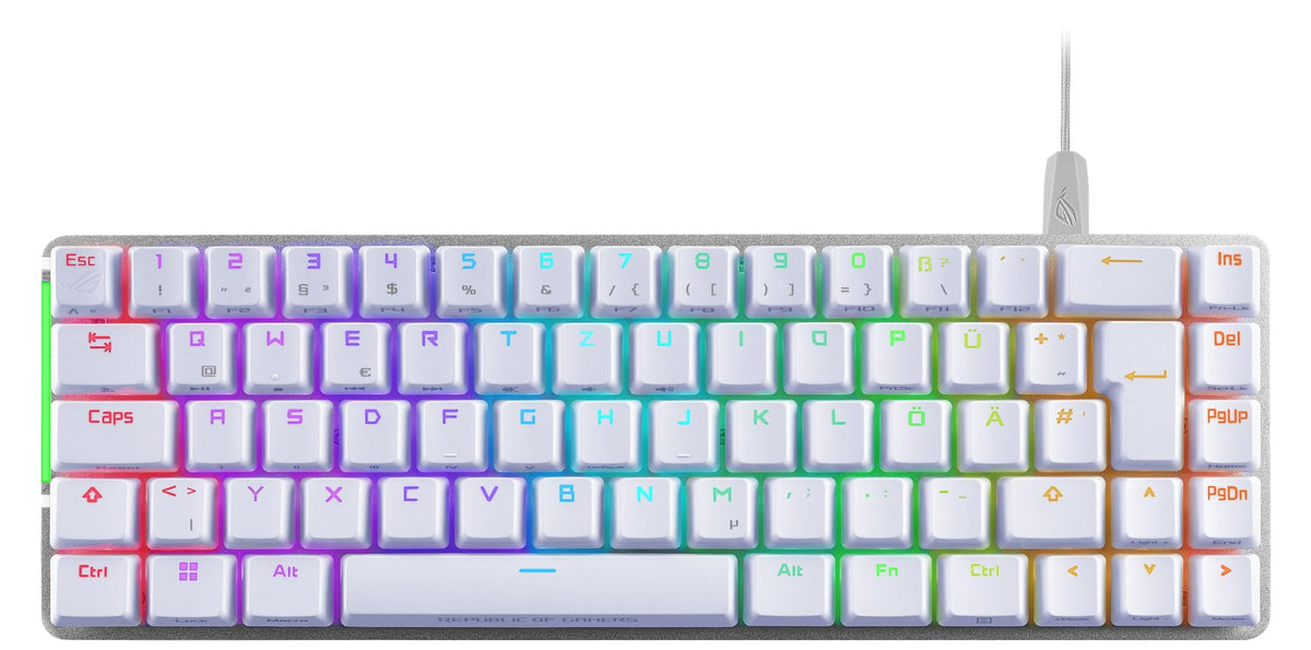 ASUS ROG Falchion Ace WHT RGB Gaming Keyboard (German Layout, 65% Form Factor, Touch Panel, Mechanical ROG NX Red Switches, 2X USB-C Ports, Ergonomic, Aura Sync, Keyboard Cover, White) - 90MP0346-BKDA11