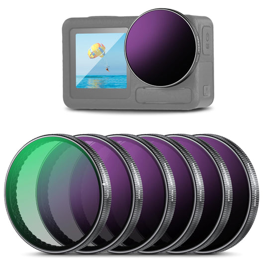 NEEWER ND filter set compatible with DJI Osmo Action 3/4/5 Pro, pack of 6 ND8+ND16+ND32+ND64+ND1000+CPL gray filter action camera accessories, multi-coated optical HD glass, FL-A78