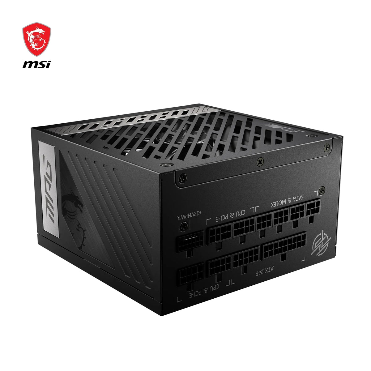 MSI MPG A1000G PCIE5 Sursă de alimentare cu conector EU, 1000W, certificat 80 Plus Gold, complet modular ATX 3.0, suportă GPU PCIe 5.0, condensatori japonezi la 105°C, mod 0% RPM, cabluri plate - 306-7ZP7C11-CE0