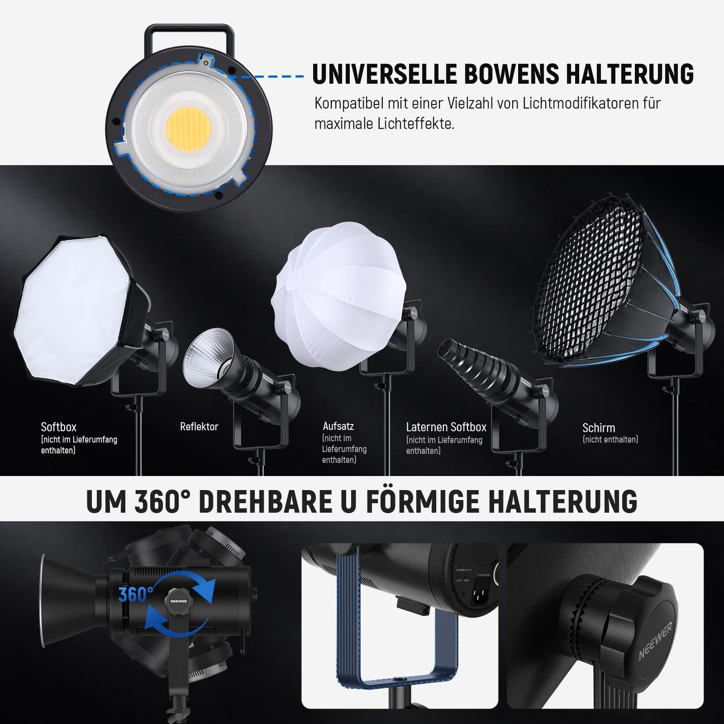 NEEWER CB200B 210W LED video light studio light with 2.4G/APP remote control, all-metal COB bi-color studio continuous light Bowens mount 90000Lux/1m 2700K-6500K CRI/TLCI97+ 12 effects for portrait