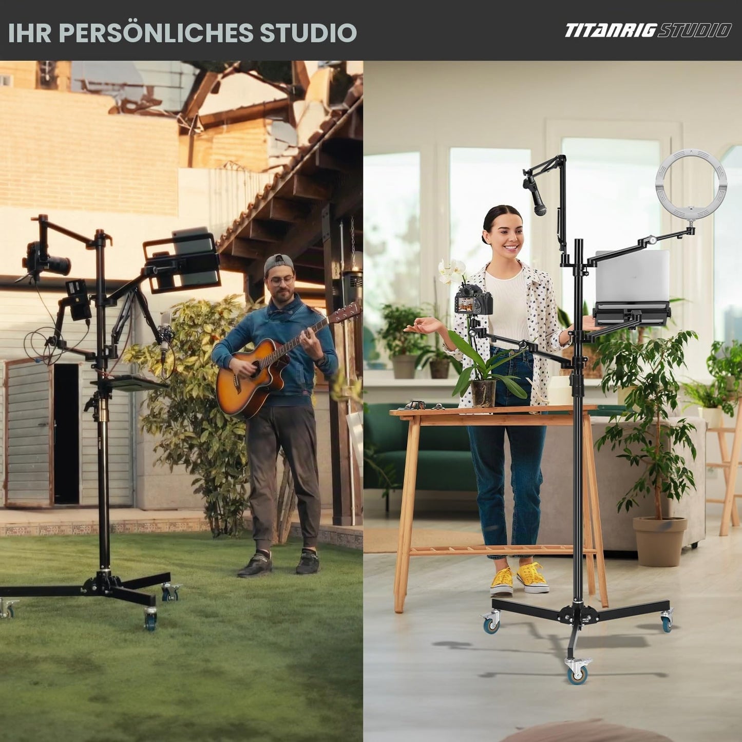 TARION table tripod camera overhead tripod: camera table mount clamp tripod flexible table mount with 4 articulated arms for ring light monitor microphone photography video live streaming titan rig (hallway set) - TitanRig-Floor-EU