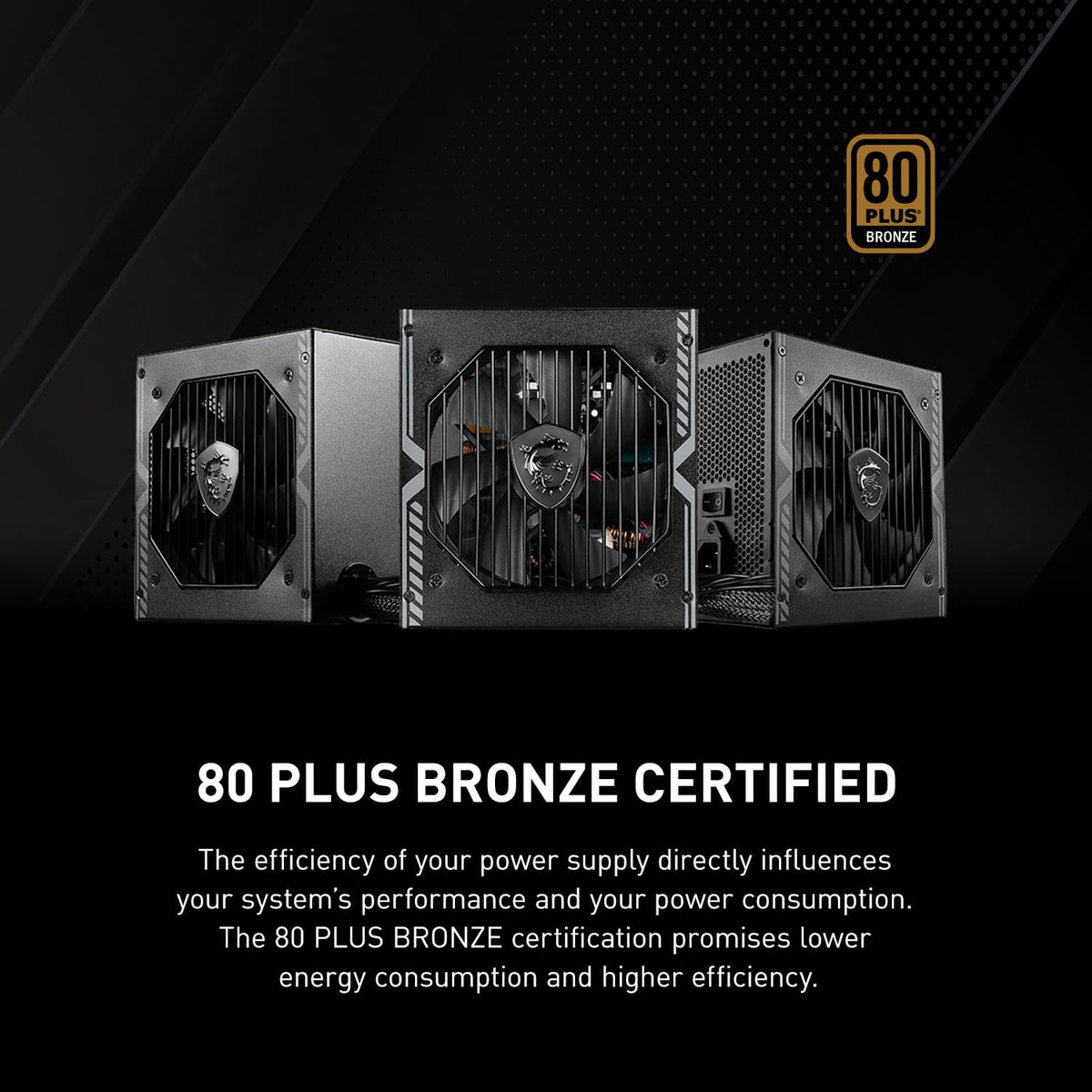 MSI MAG A650BN Power Supply, EU Plug - 650W, 80 Plus Bronze Certified, ATX Power Supply, 12V Single-Rail, DC/DC Voltage Converter Design, 120mm Fan - 5 Years Warranty - 306-7ZP2B11-CE0