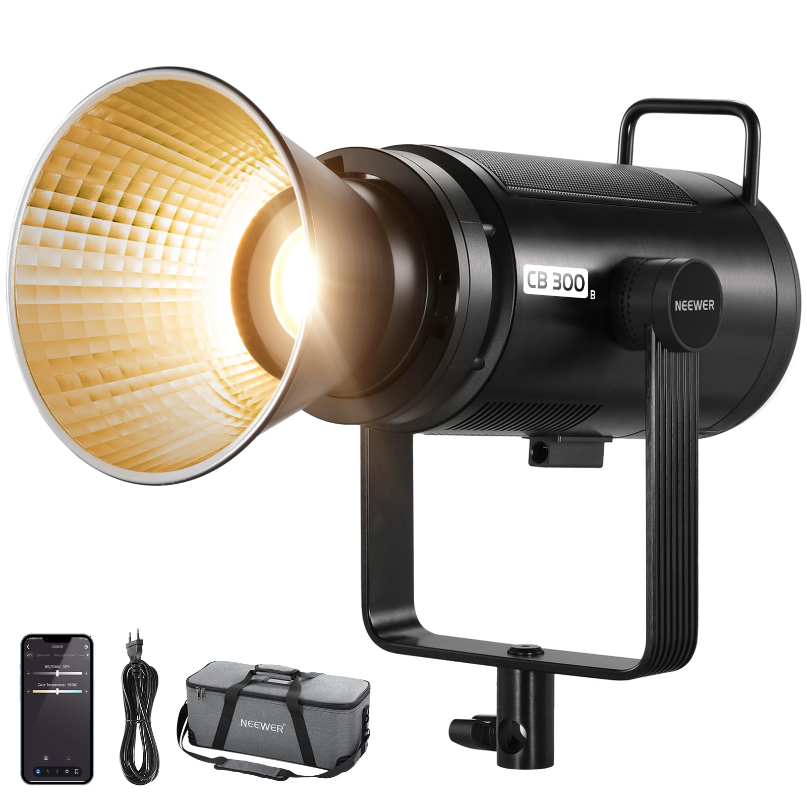 NEEWER CB300B 320W LED video light studio light with 2.4G/APP remote control, all-metal COB bi-color studio continuous light Bowens mount 150000lux/1m 2700K-6500K CRI/TLCI97+ 12 effects for portrait