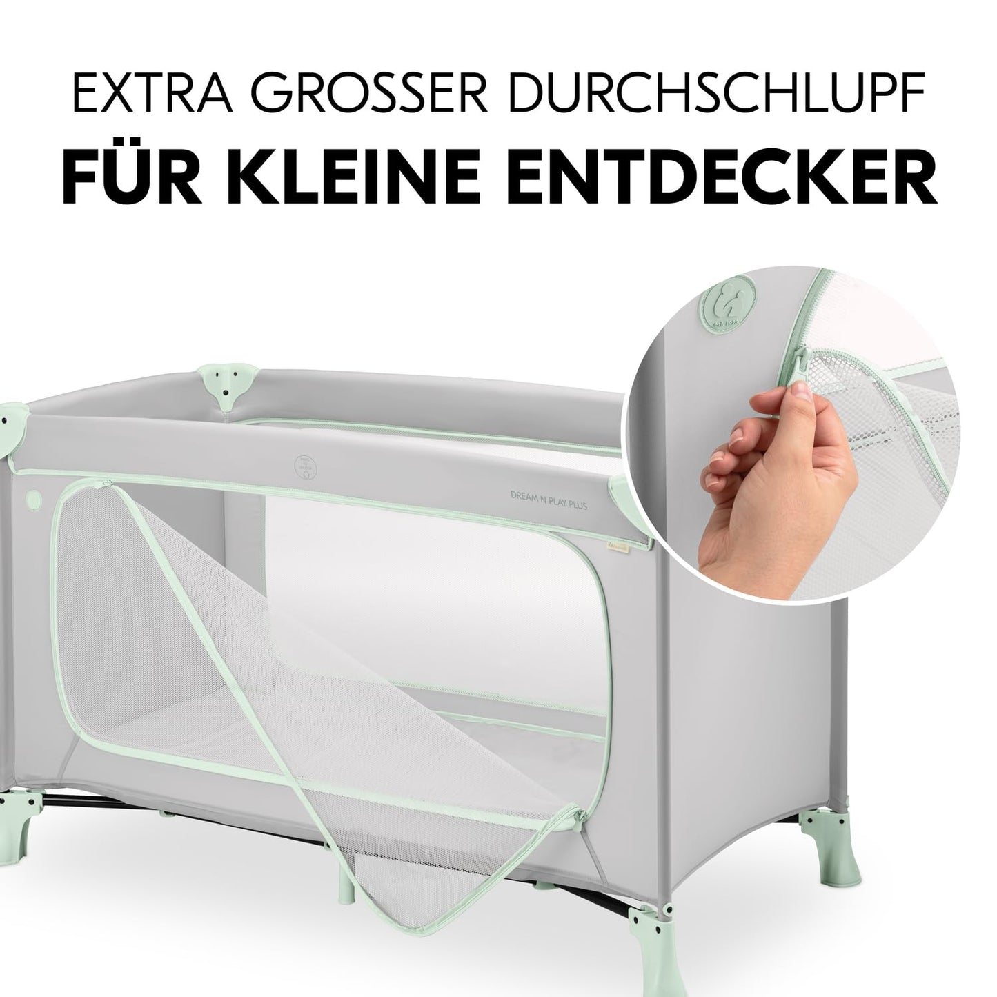 hauck travel cot baby with XL play opening, Dream N Play Plus Dusty Mint - 600993