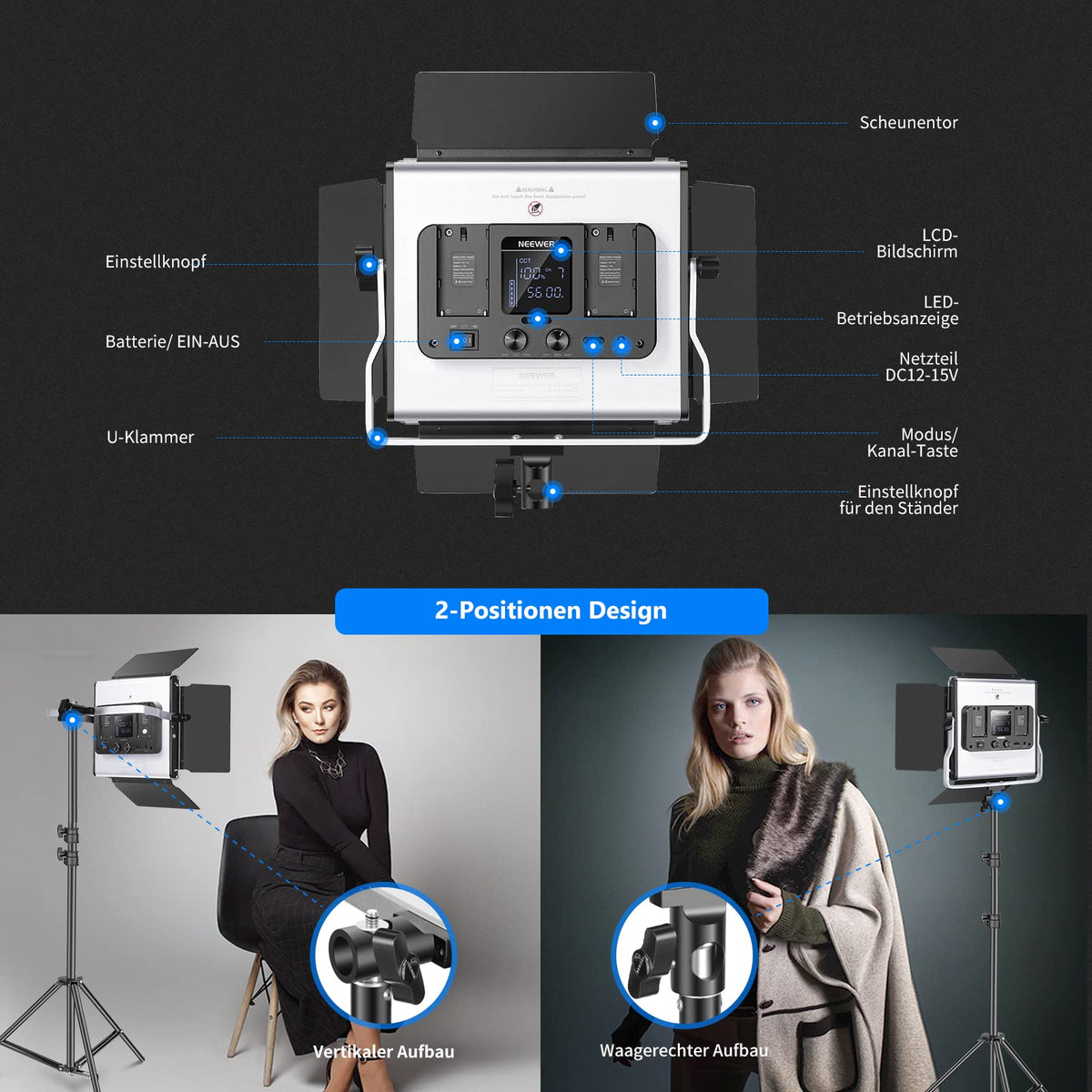 NEEWER 660 PRO 50W RGB LED Videoleuchte Panel cu control APP 360° lumină video cu culoare completă CRI 97 cu barndoor/ suport U pentru fotografie cu lumină continuă în studio - 10105695