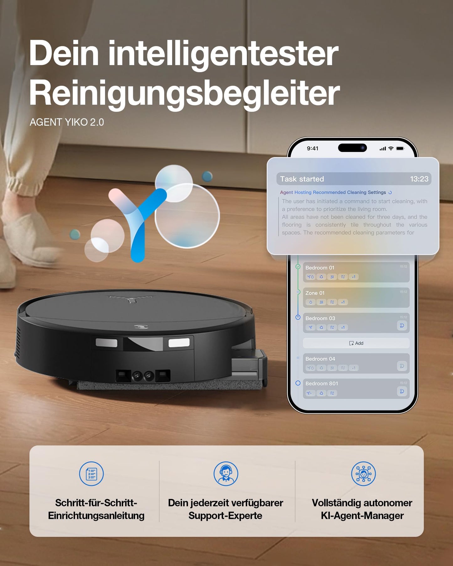 ECOVACS DEEBOT T90 PRO Omni robot vacuum cleaner with mopping function, robot vacuum cleaner 30,000 Pa, quick charging with PowerBoost, OZMO Roller 3.0 with TruEdge, automatic dosing of the cleaning solution, black